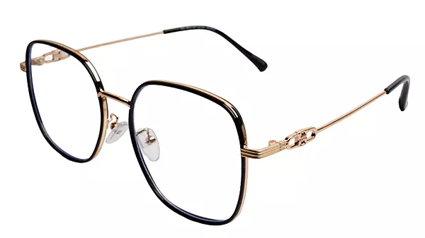 Soigné Unisex Oversized Square Spectacle Frame.Black&Gold Frame