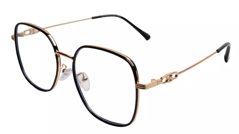 Soigné Unisex Oversized Square Spectacle Frame.Black&Gold Frame