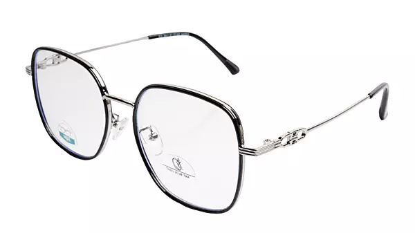 Soigné Unisex Oversized Square Spectacle Frame.Black&Silver Frame