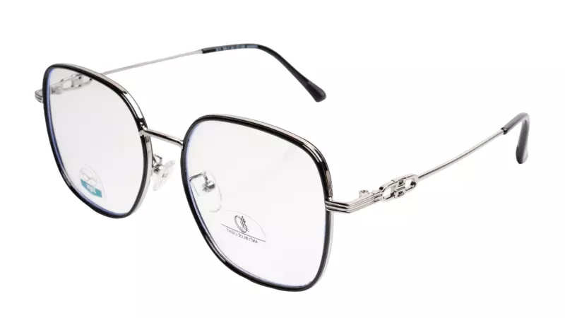 Soigné Unisex Oversized Square Spectacle Frame.Black&Silver Frame