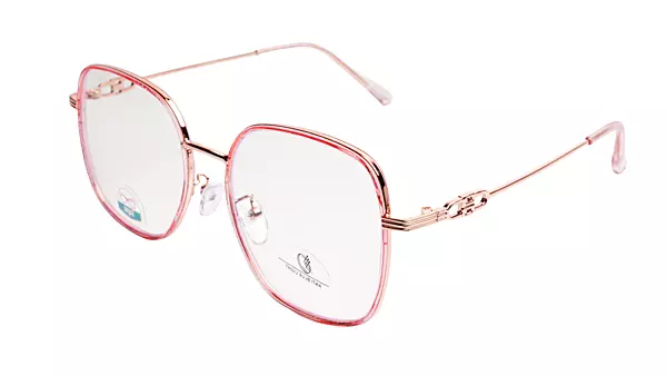 Soigné Female Oversized Square Spectacle Frame.Clear Pink&Rose Gold