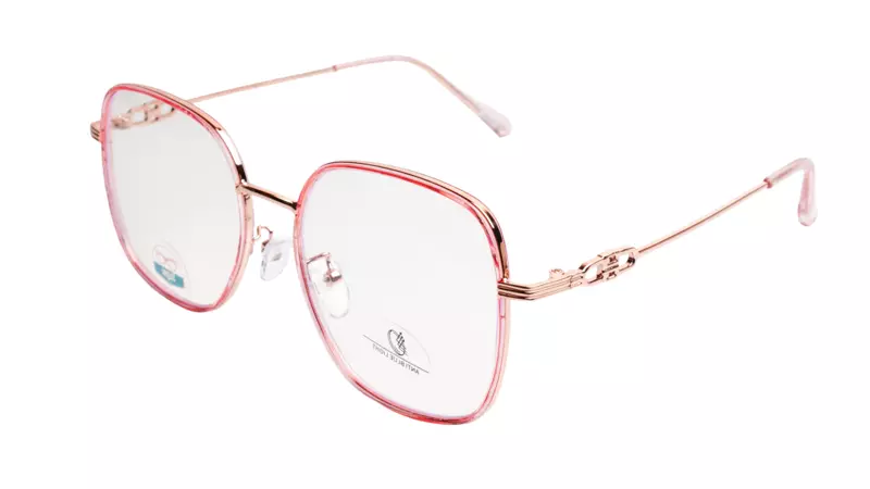 Soigné Female Oversized Square Spectacle Frame.Clear Pink&Rose Gold