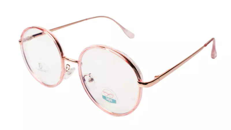 Soigné Female Round Medium Spectacle Frame.Rose Gold&Clear Pink Color