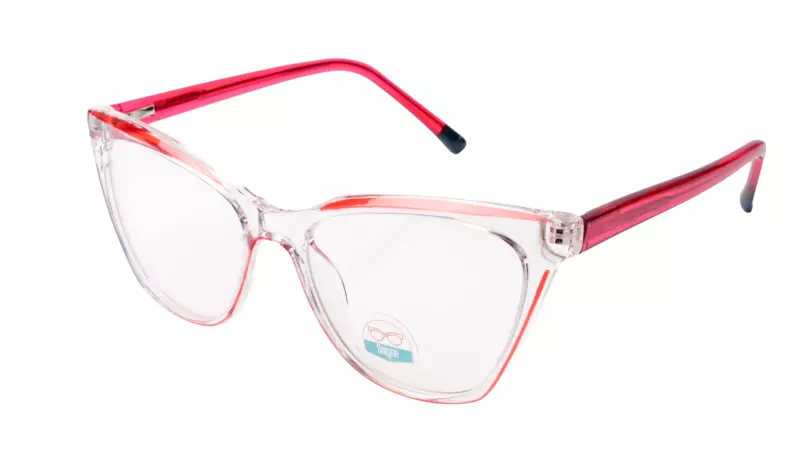 Soigné Female Medium Cat Eye Spectacle Frame.Transparent&Red Rim
