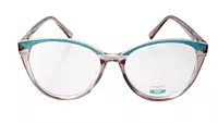 Soigné Female Oversized Cat Eye Spectacle Frame.Clear Gray&Blue