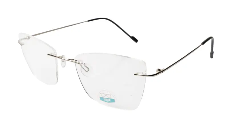 Soigné Female Medium Rimless Cat Eye Spectacle Frame.Silver Color