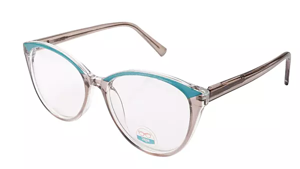 Soigné Female Oversized Cat Eye Spectacle Frame.Clear Gray&Blue