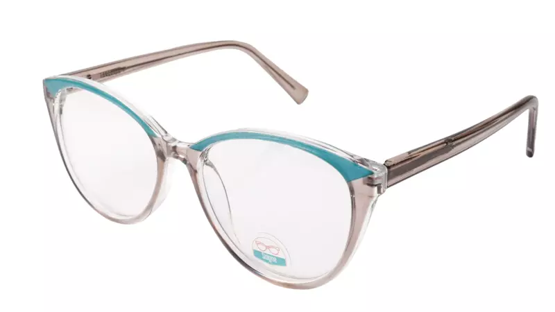 Soigné Female Oversized Cat Eye Spectacle Frame.Clear Gray&Blue