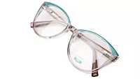 Soigné Female Oversized Cat Eye Spectacle Frame.Clear Gray&Blue