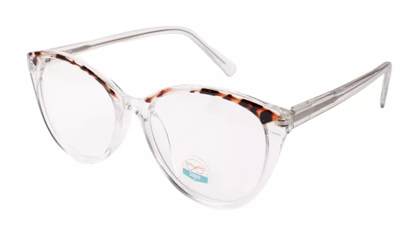 Soigné Female Oversized Cat Eye Spectacle Frame.Transparent&Tortoise Print