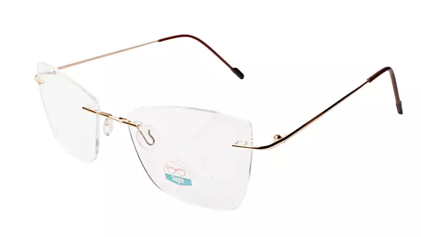 Soigné Female Medium Rimless Cat Eye Spectacle Frame.Golden