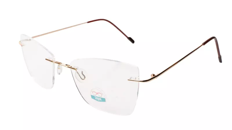 Soigné Female Medium Rimless Cat Eye Spectacle Frame.Golden