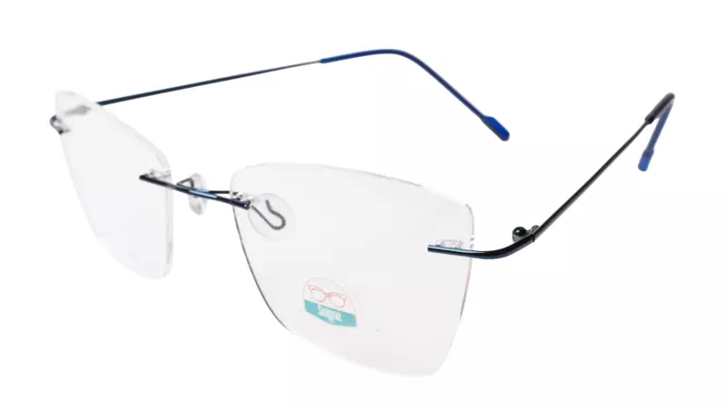 Soigné Female Medium Rimless Cat Eye Spectacle Frame.Blue