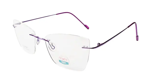 Soigné Female Medium Rimless Cat Eye Spectacle Frame.Purple Color
