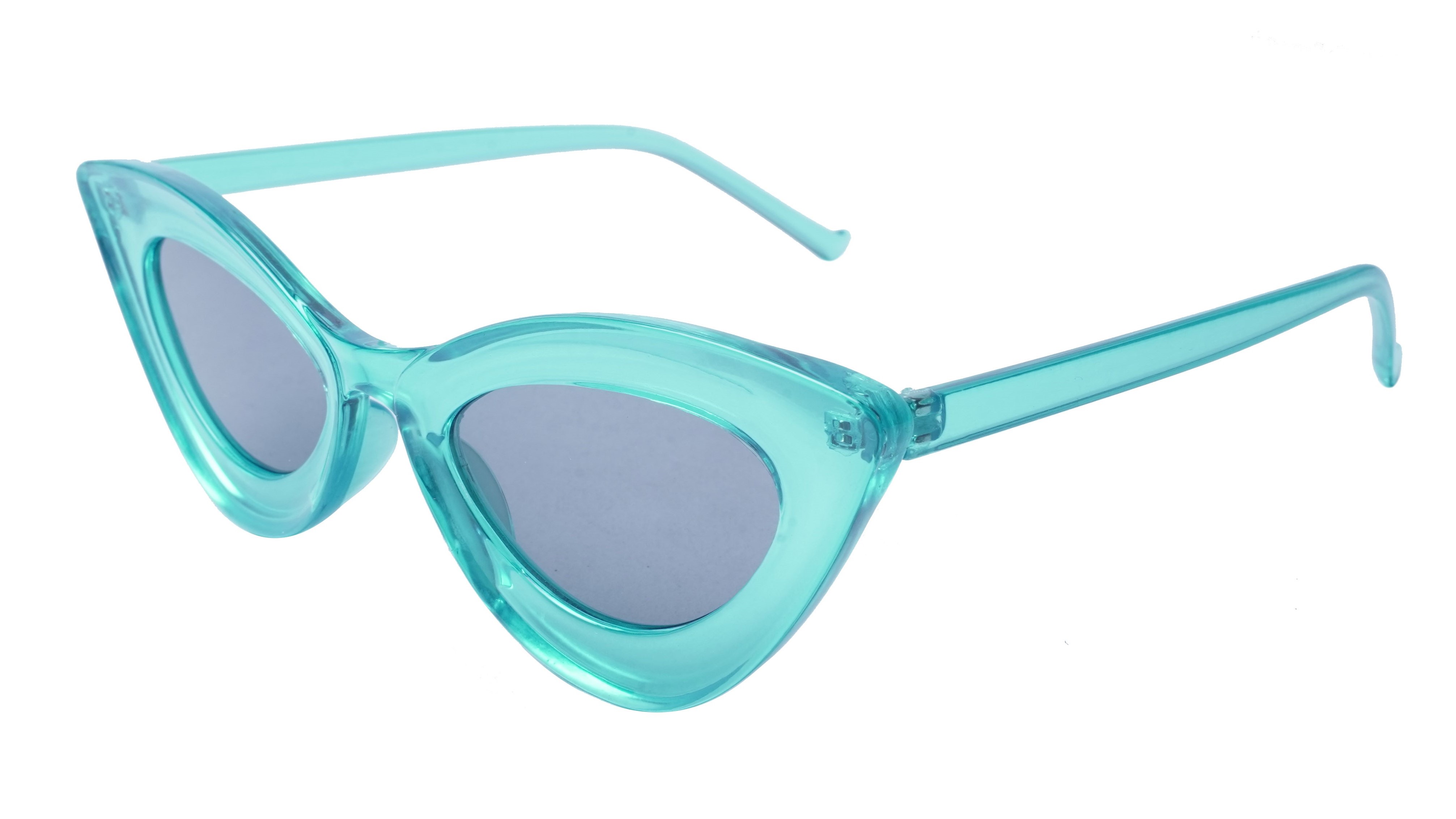 Soigné Female Large Cateye Sunglass.See Through Blue Frame