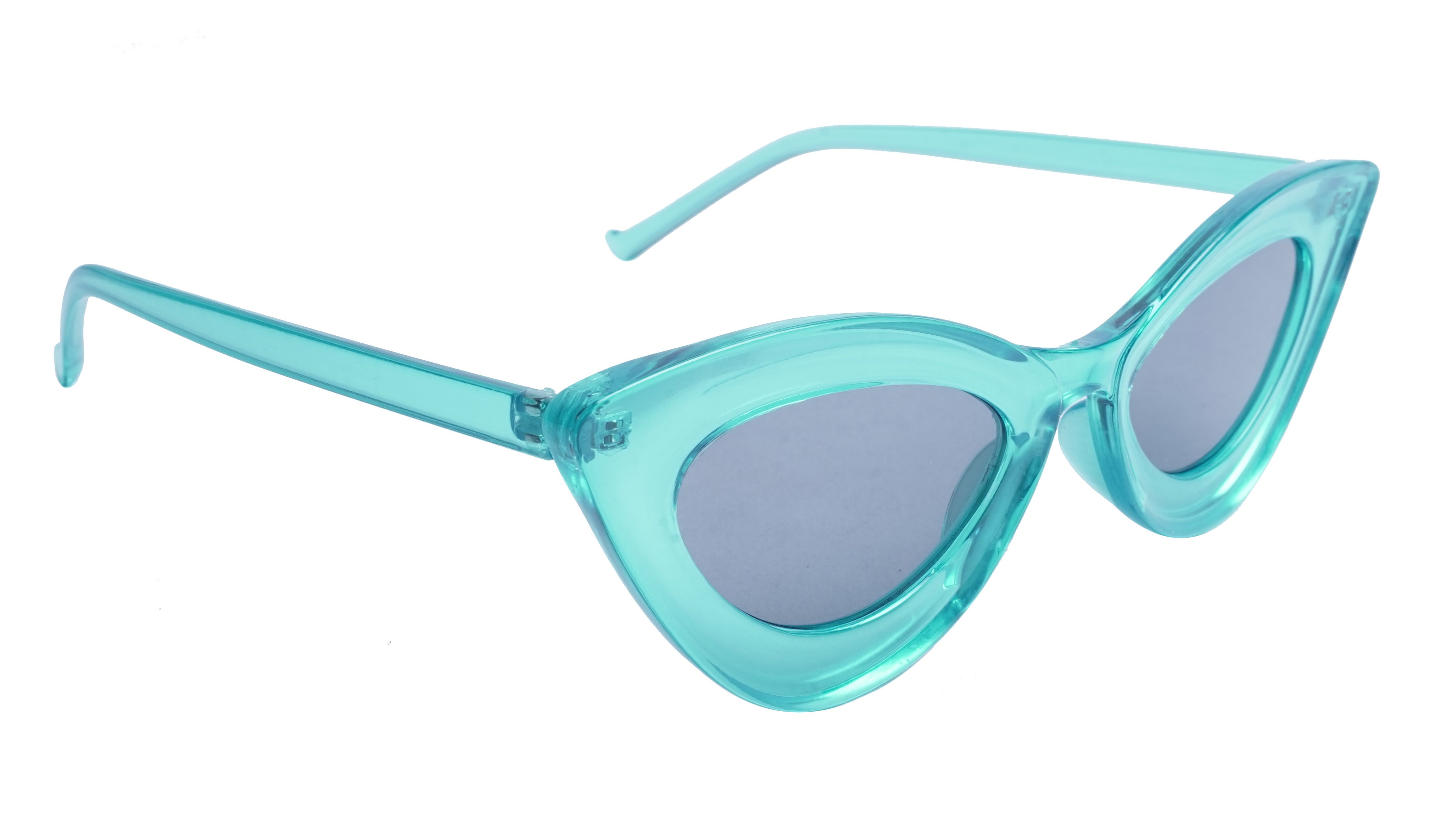 Soigné Female Large Cateye Sunglass.See Through Blue Frame
