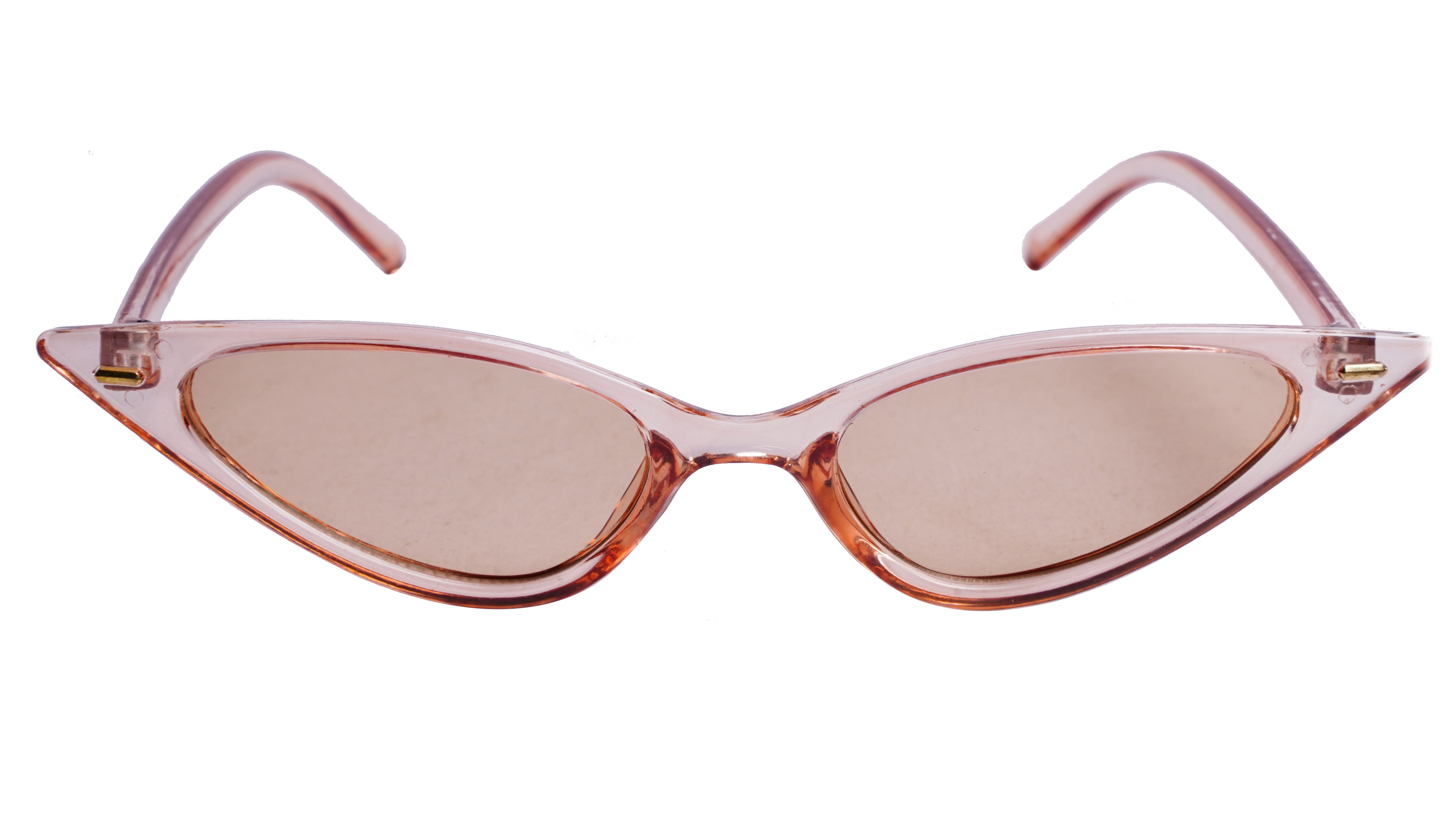 Soigné Female Small Cat Eye Sunglasses.See Through Brown Frame with black String
