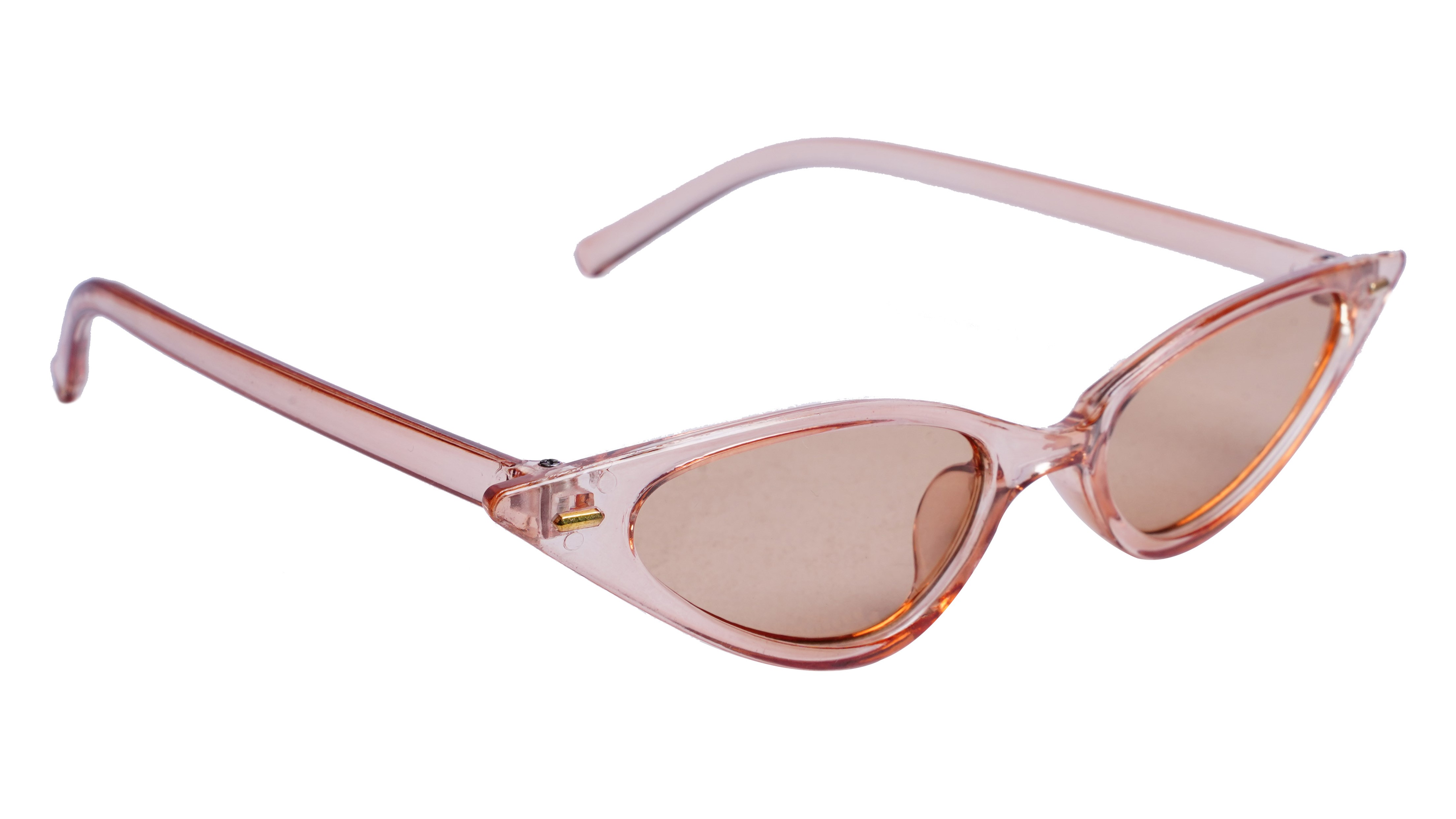 Soigné Female Small Cat Eye Sunglasses.See Through Brown Frame with black String