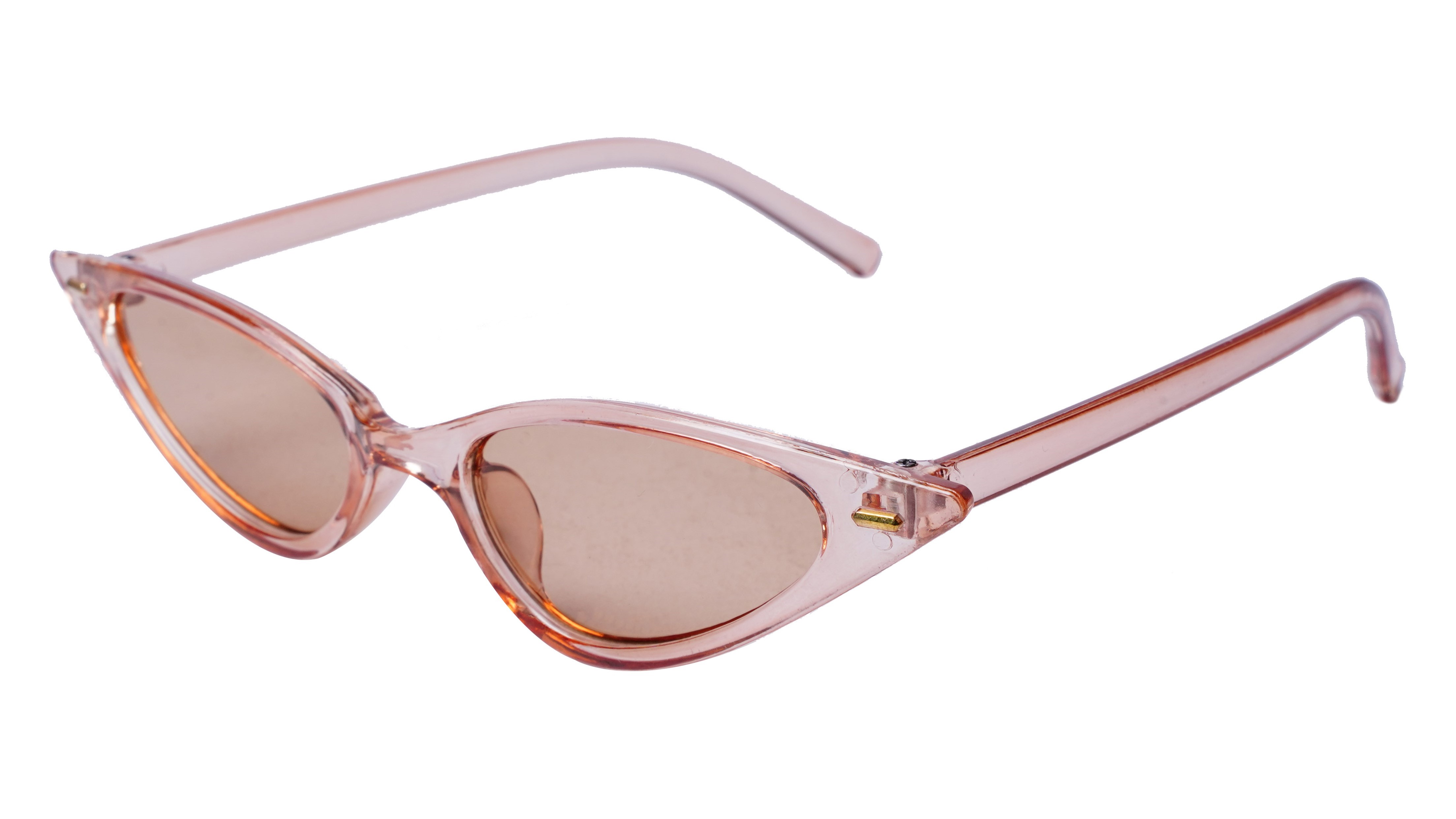 Soigné Female Small Cat Eye Sunglasses.See Through Brown Frame with black String