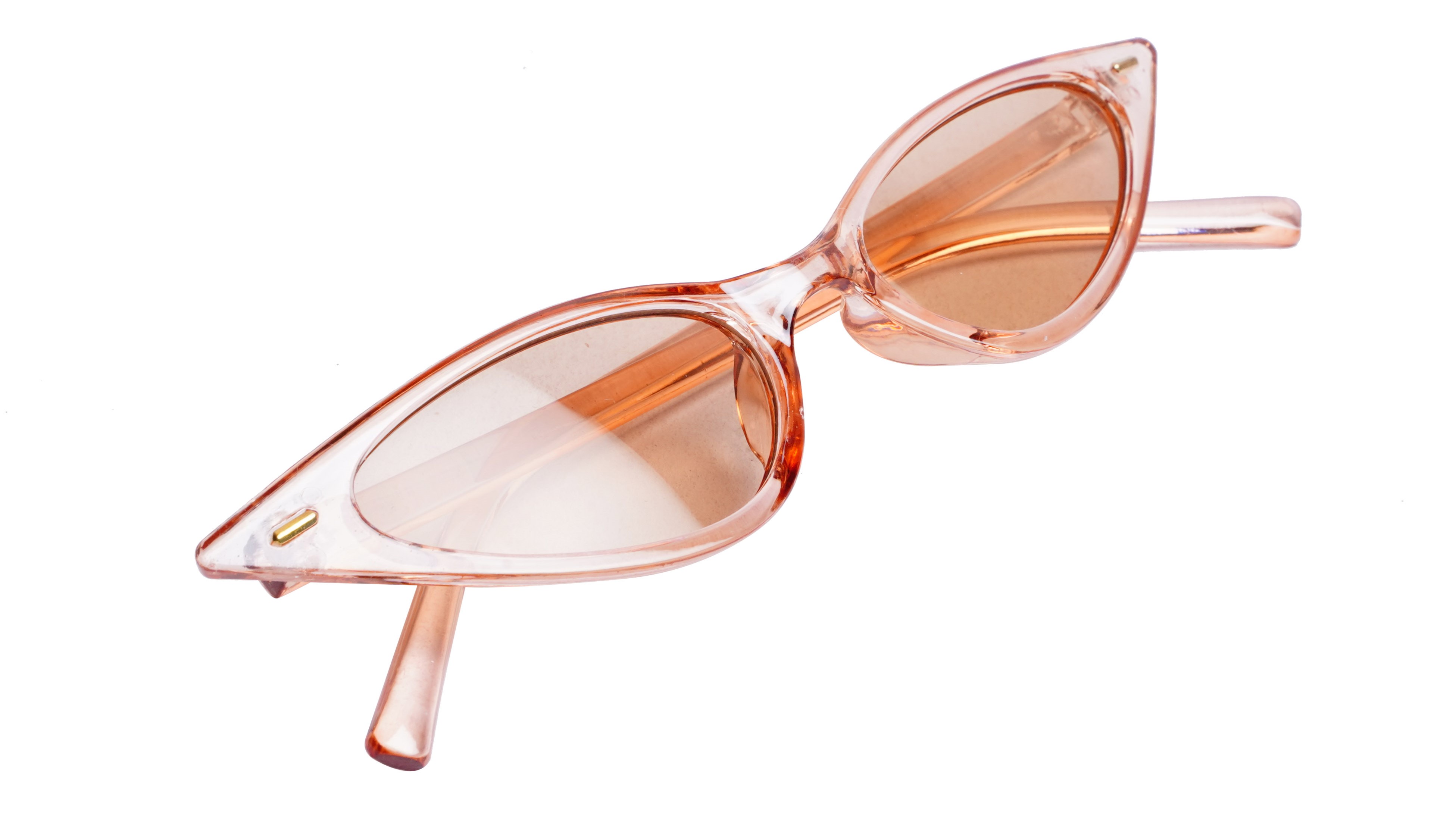Soigné Female Small Cat Eye Sunglasses.See Through Brown Frame with black String