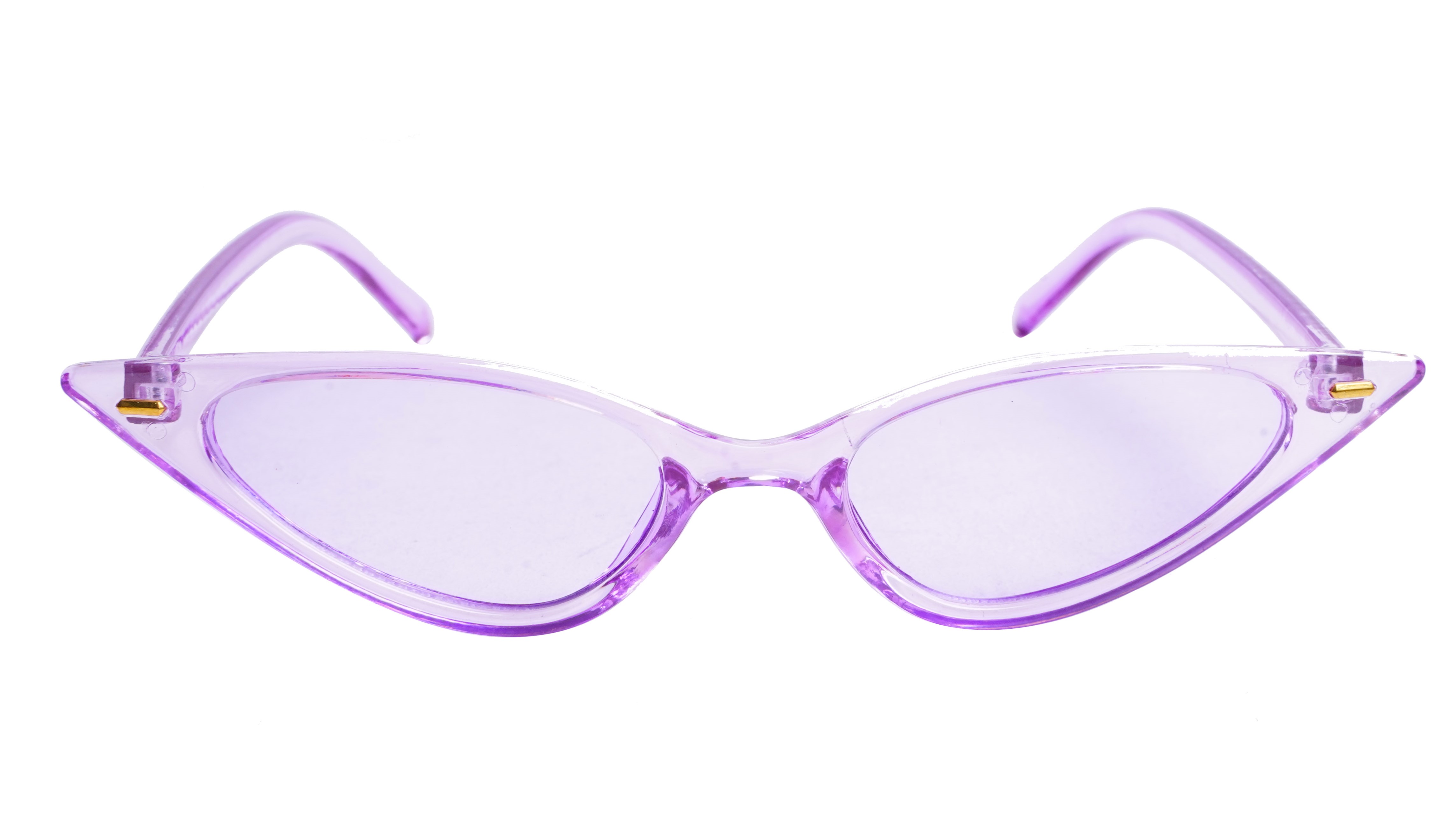 Soigné Female Small Cat Eye Sunglasses.See Through Purple Frame with String Black