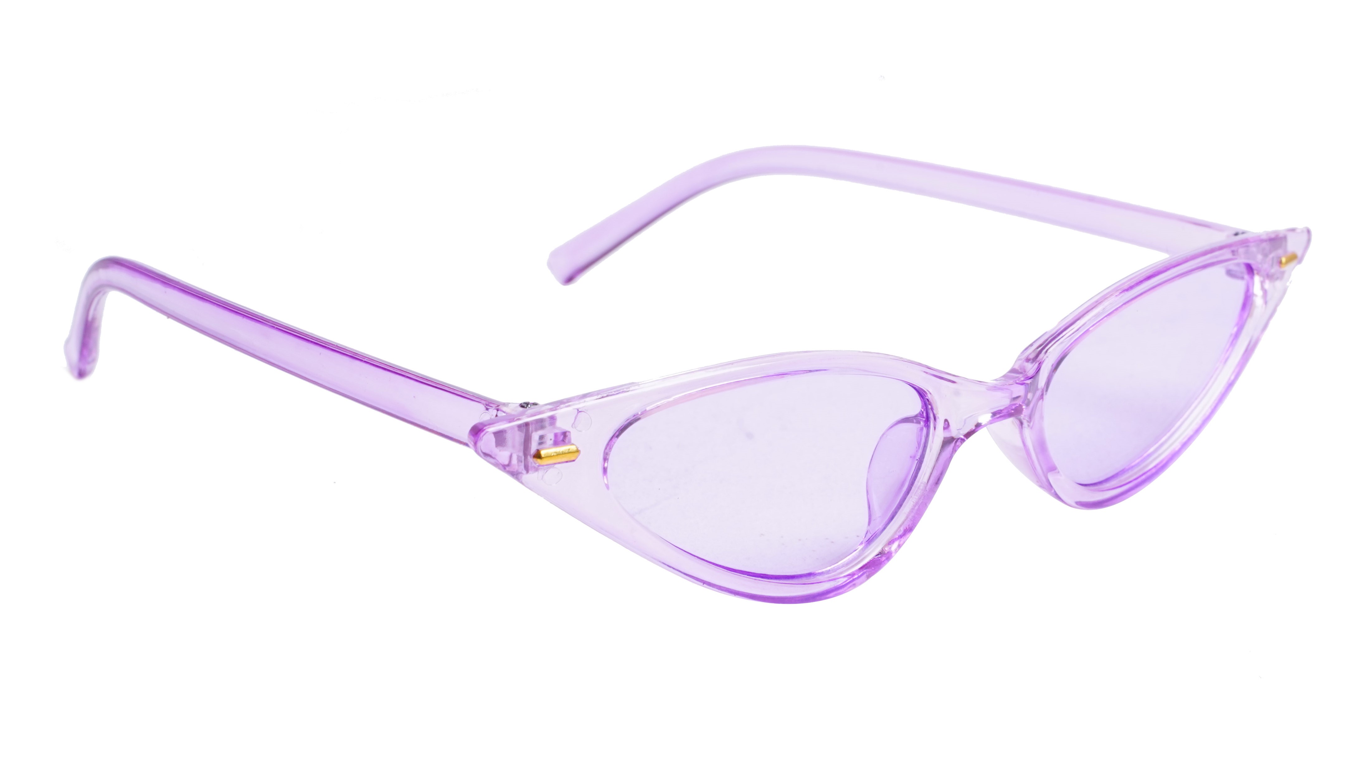 Soigné Female Small Cat Eye Sunglasses.See Through Purple Frame