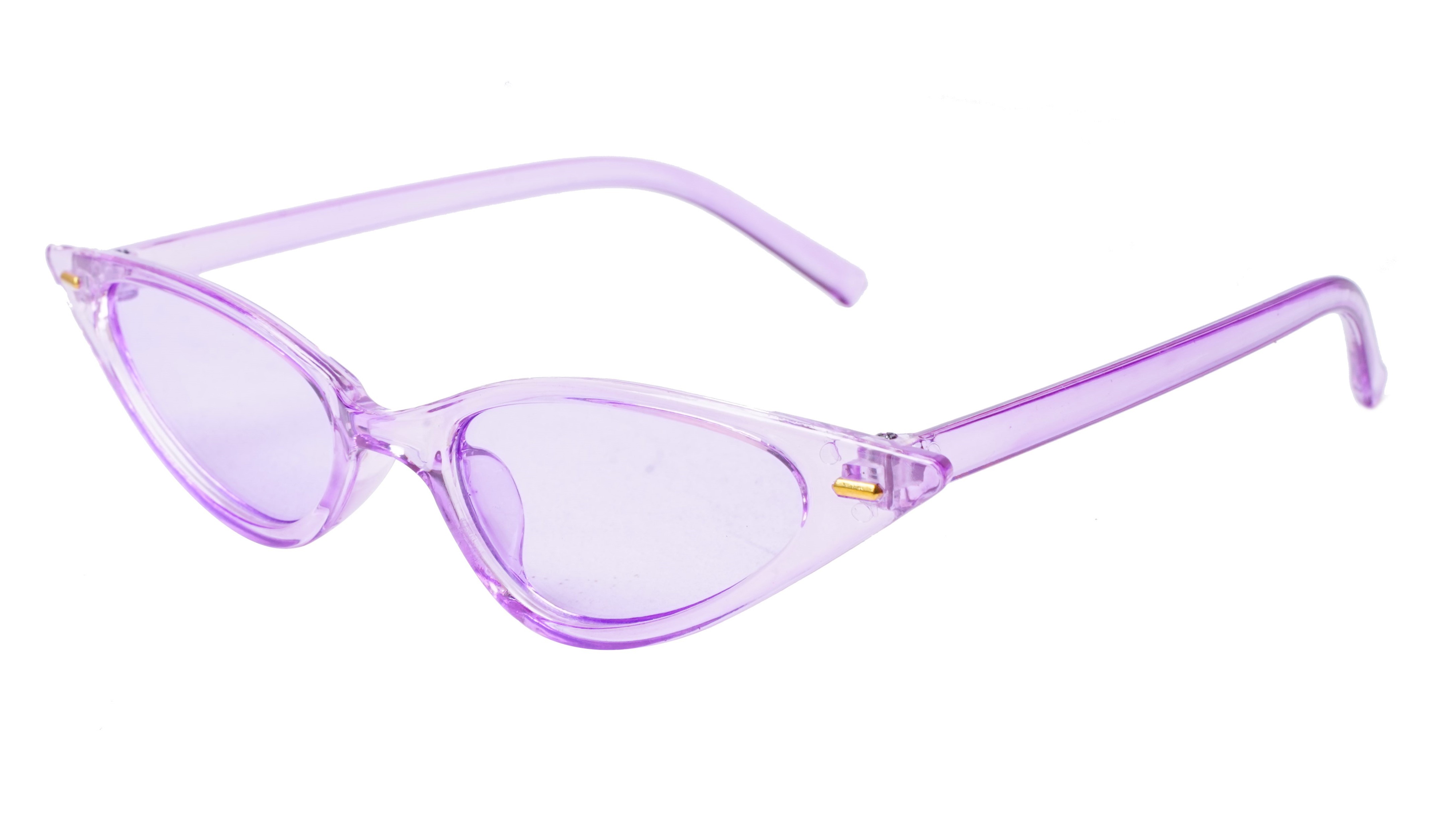 Soigné Female Small Cat Eye Sunglasses.See Through Purple Frame with String Black