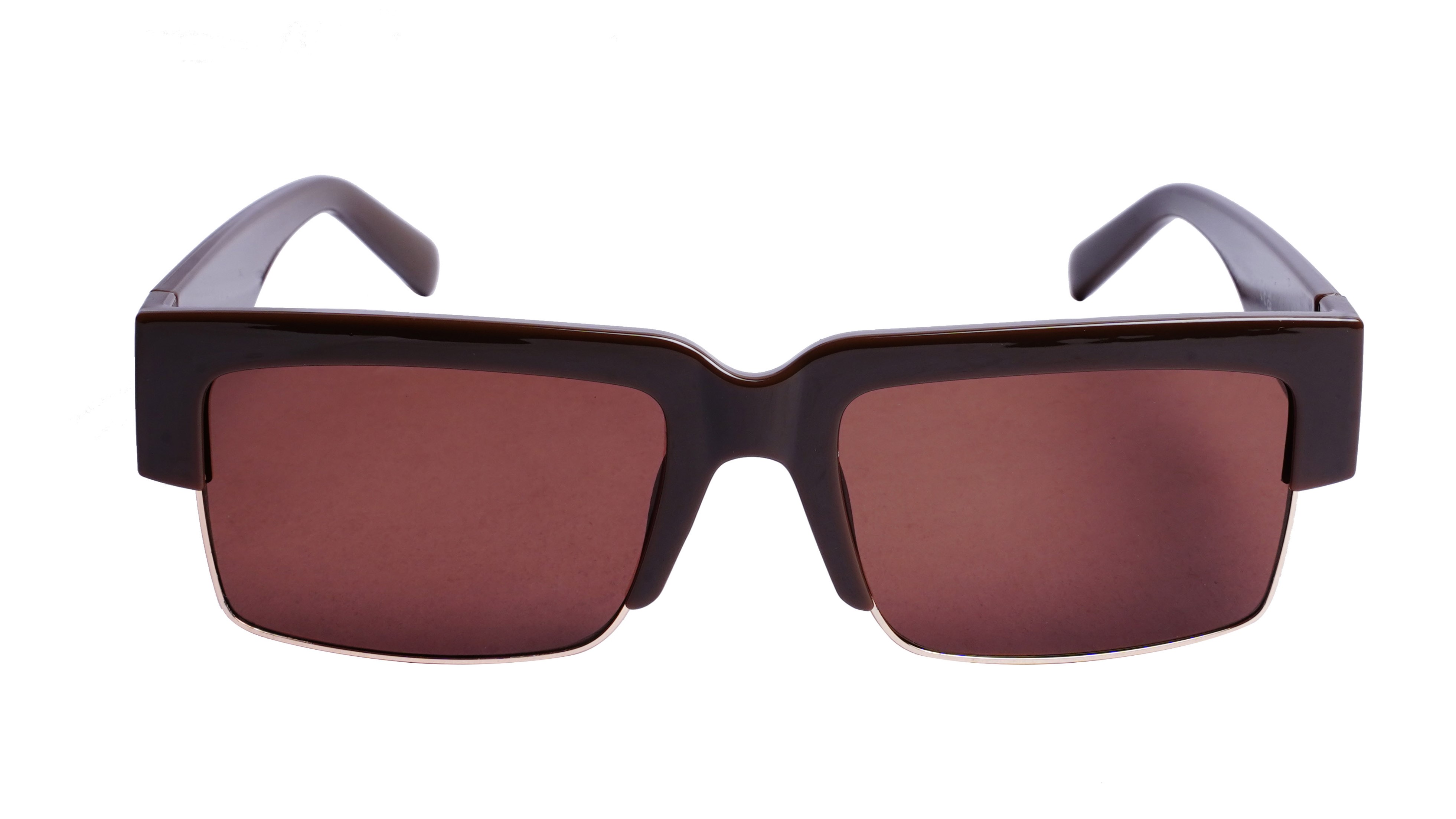 Soigné Female Large Half Rim Rectangular Sunglasses.Brown
