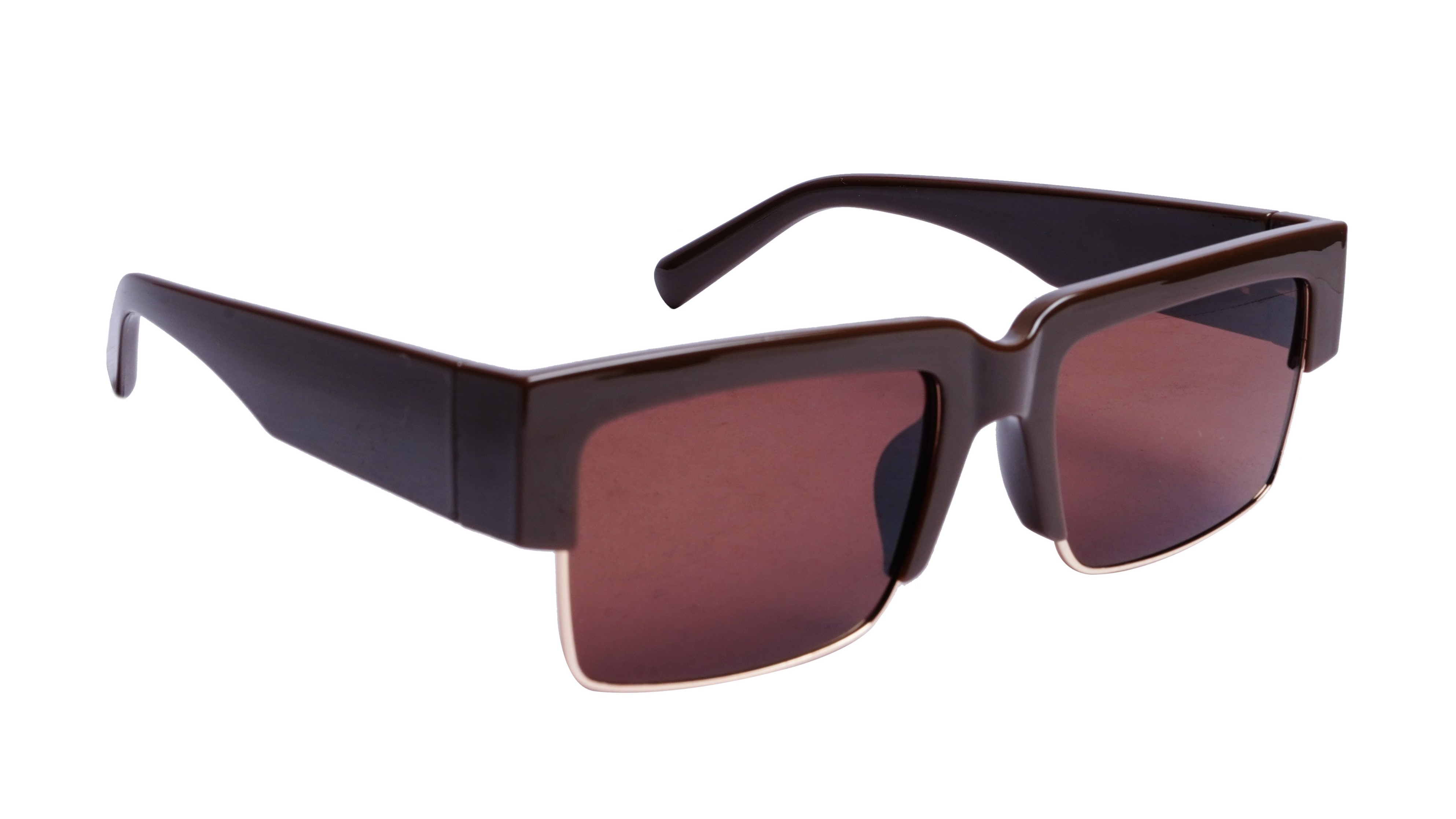 Soigné Female Large Half Rim Rectangular Sunglasses.Brown