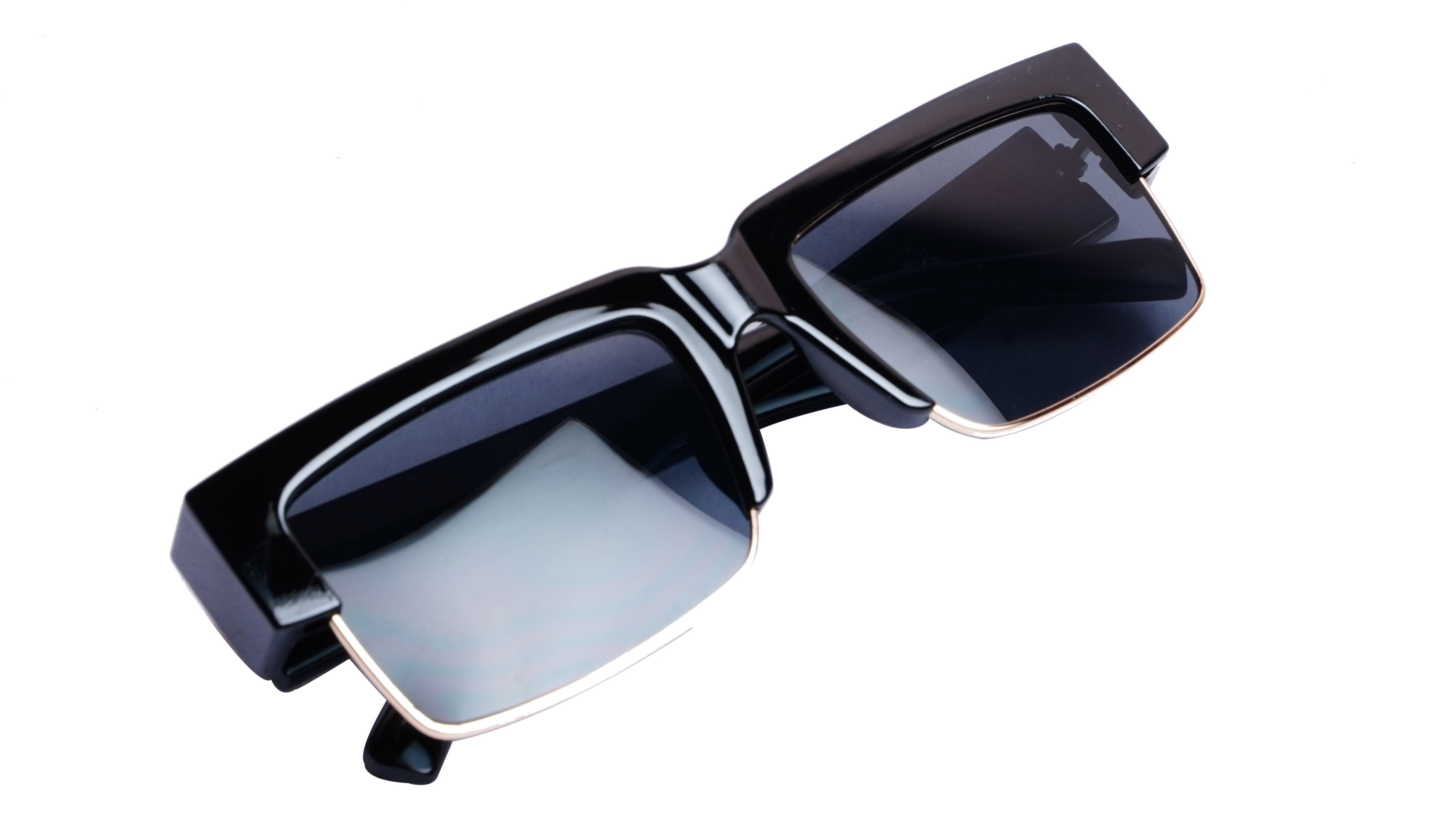 Soigné Female Large Half Rim Rectangular Sunglasses.Black