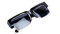 Soigné Female Large Half Rim Rectangular Sunglasses.Black