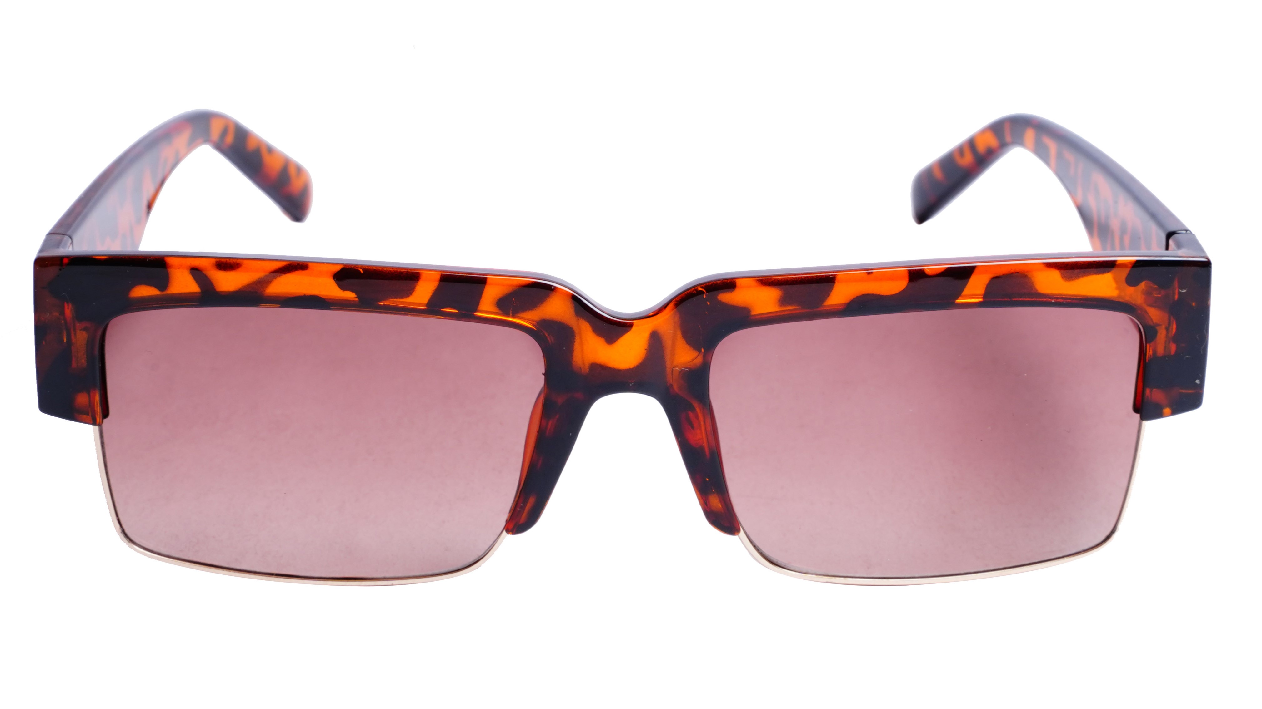 Soigné Female Large Half Rim Rectangular Sunglasses.Leopard Print