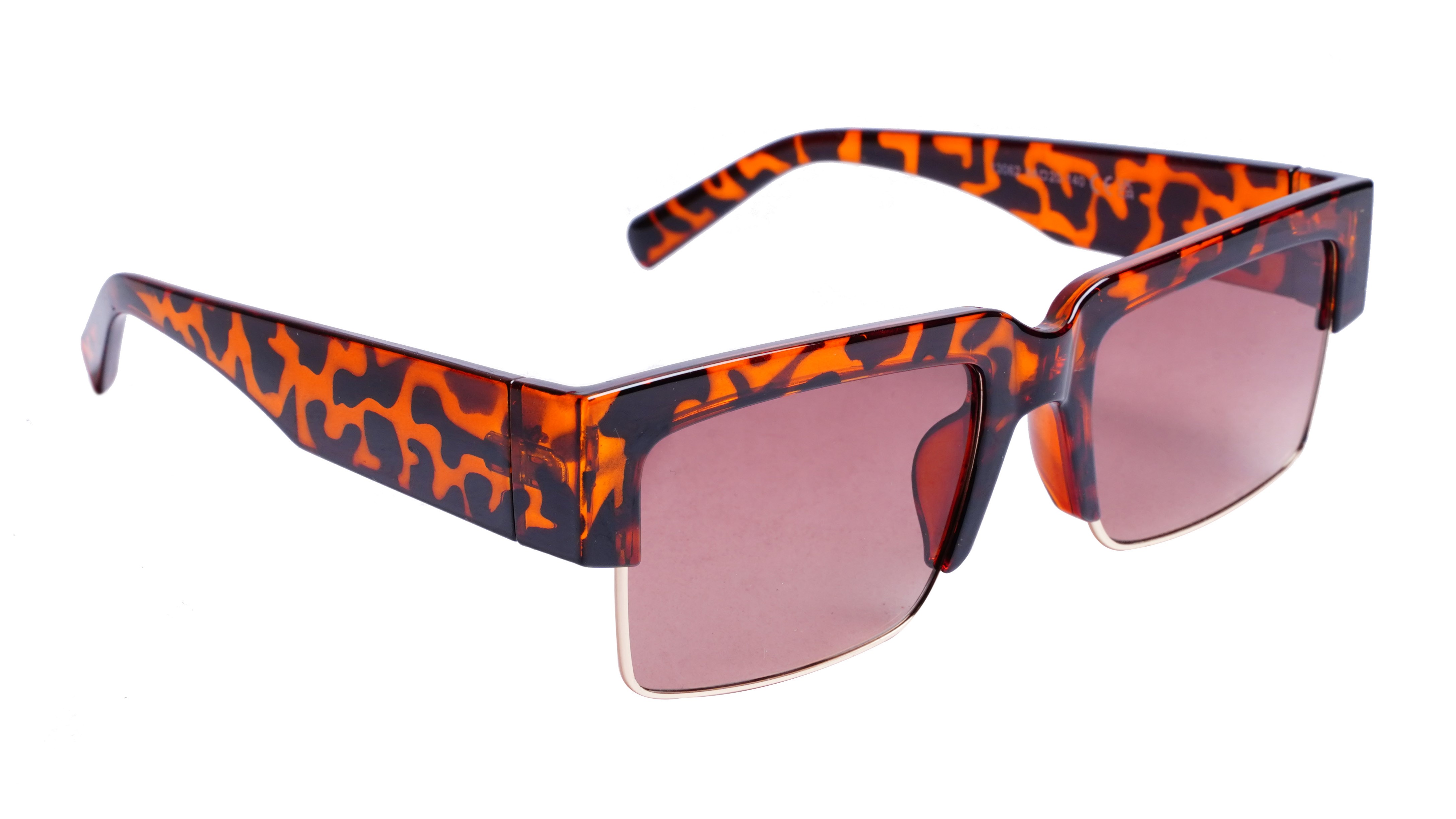 Soigné Female Large Half Rim Rectangular Sunglasses.Leopard Print