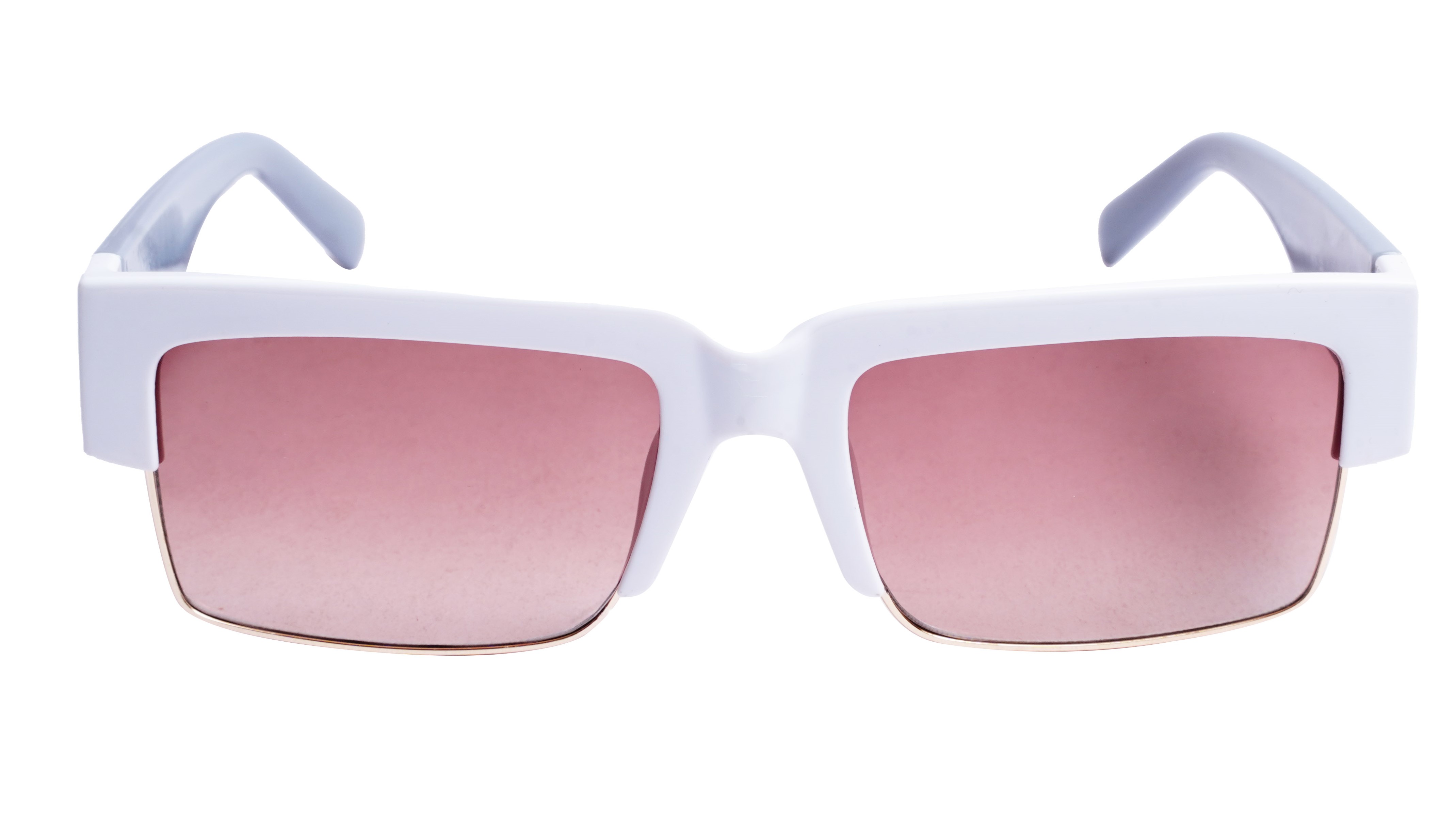 Soigné Female Large Half Rim Rectangular Sunglasses.White Rim