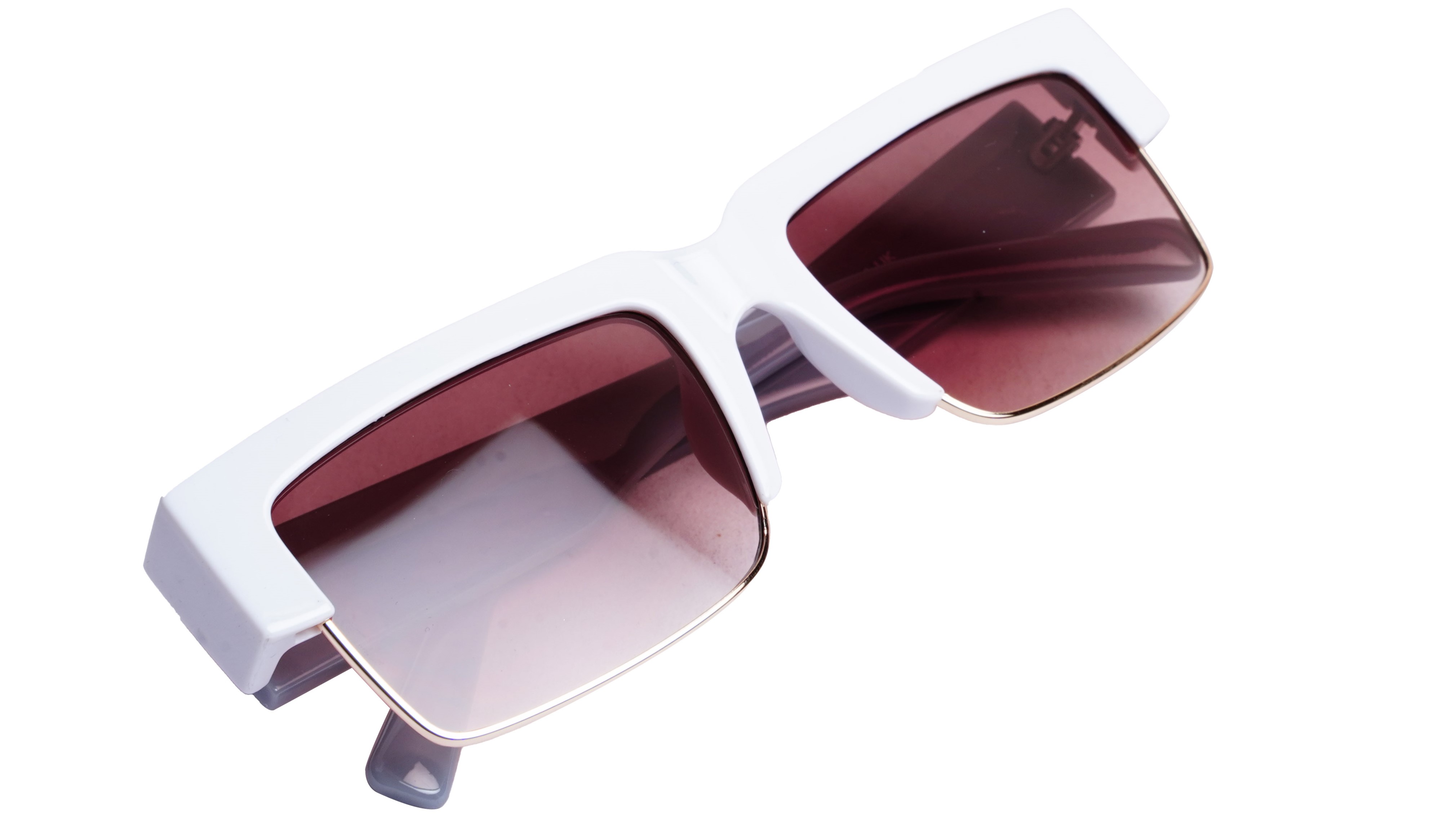 Soigné Female Large Half Rim Rectangular Sunglasses.White Rim