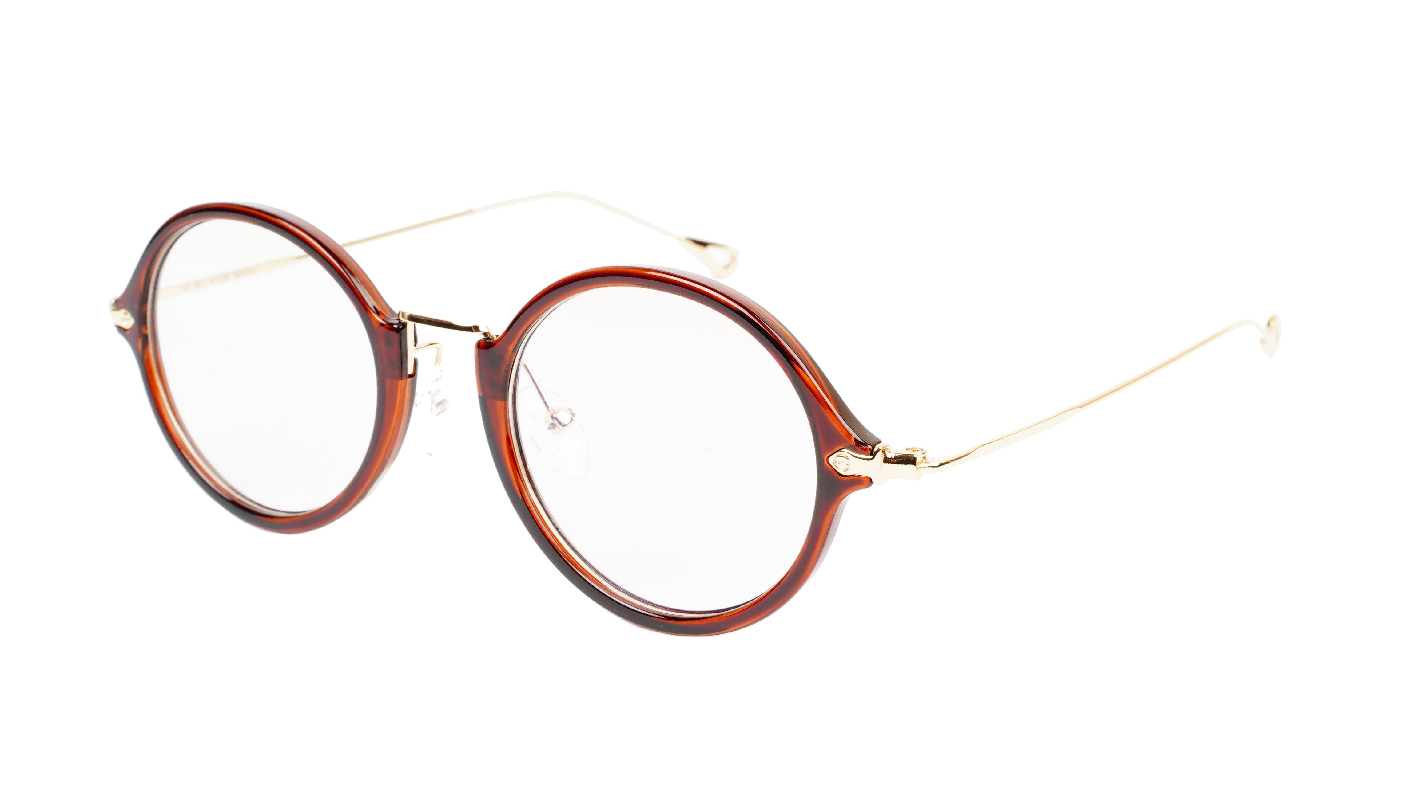 Unisex Medium Full Rim Round Spectacle Frame. Brown & Golden