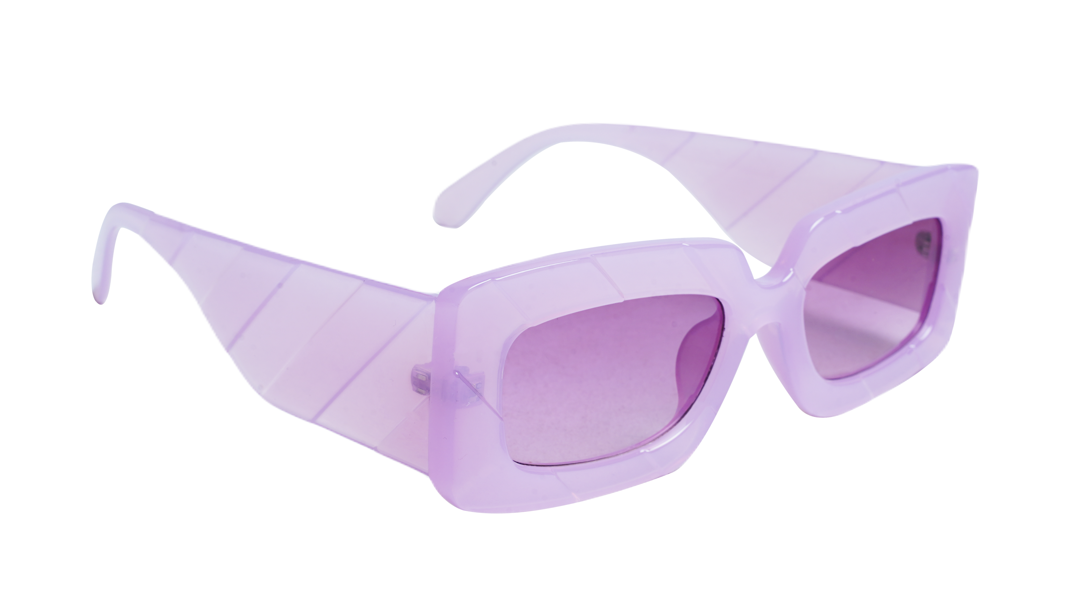 Soigné Female Large Rectangular Sunglasses.See Through Light Pink Color