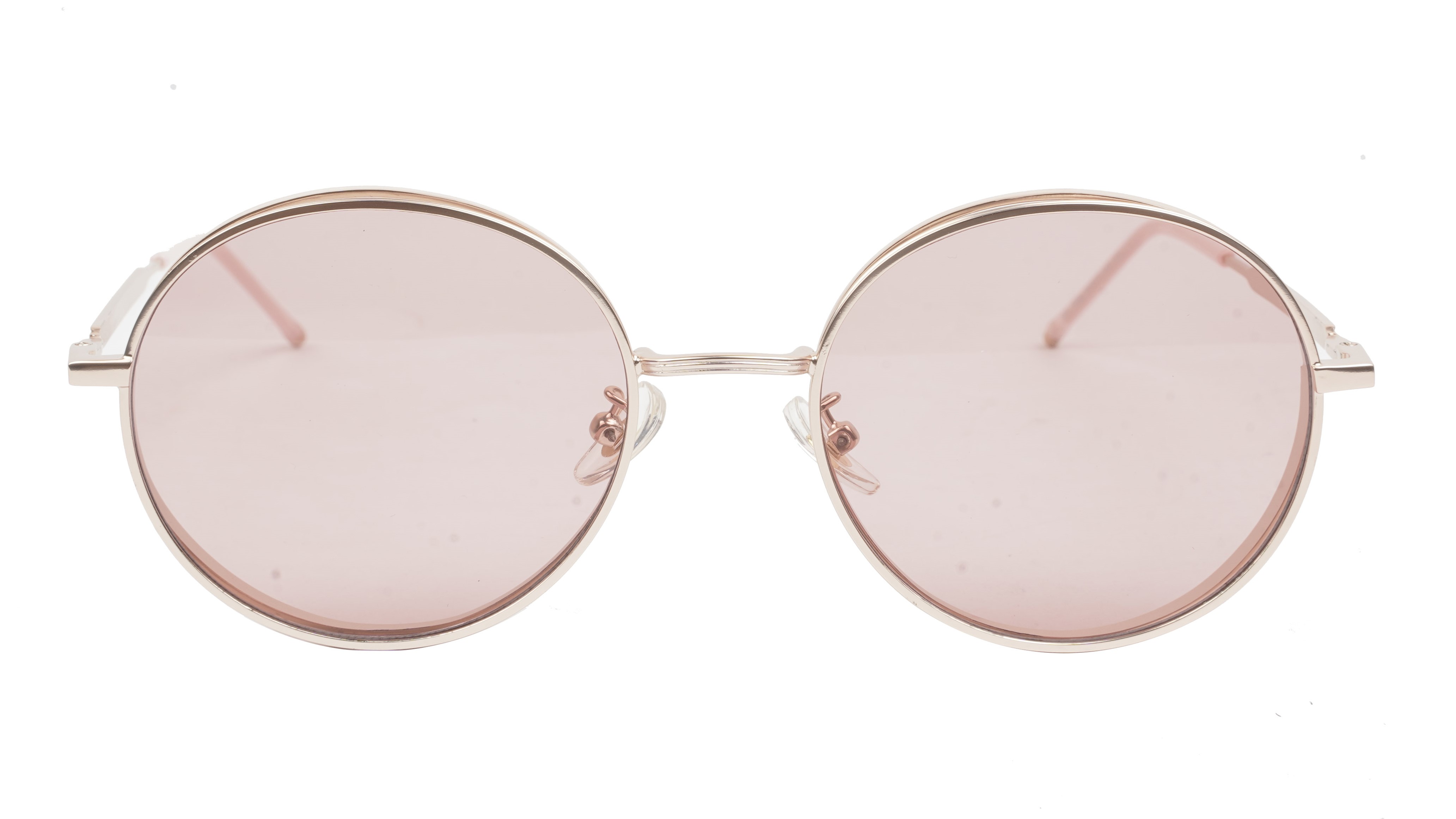 Female Medium Round Sunglasses. Golden Metal Frame