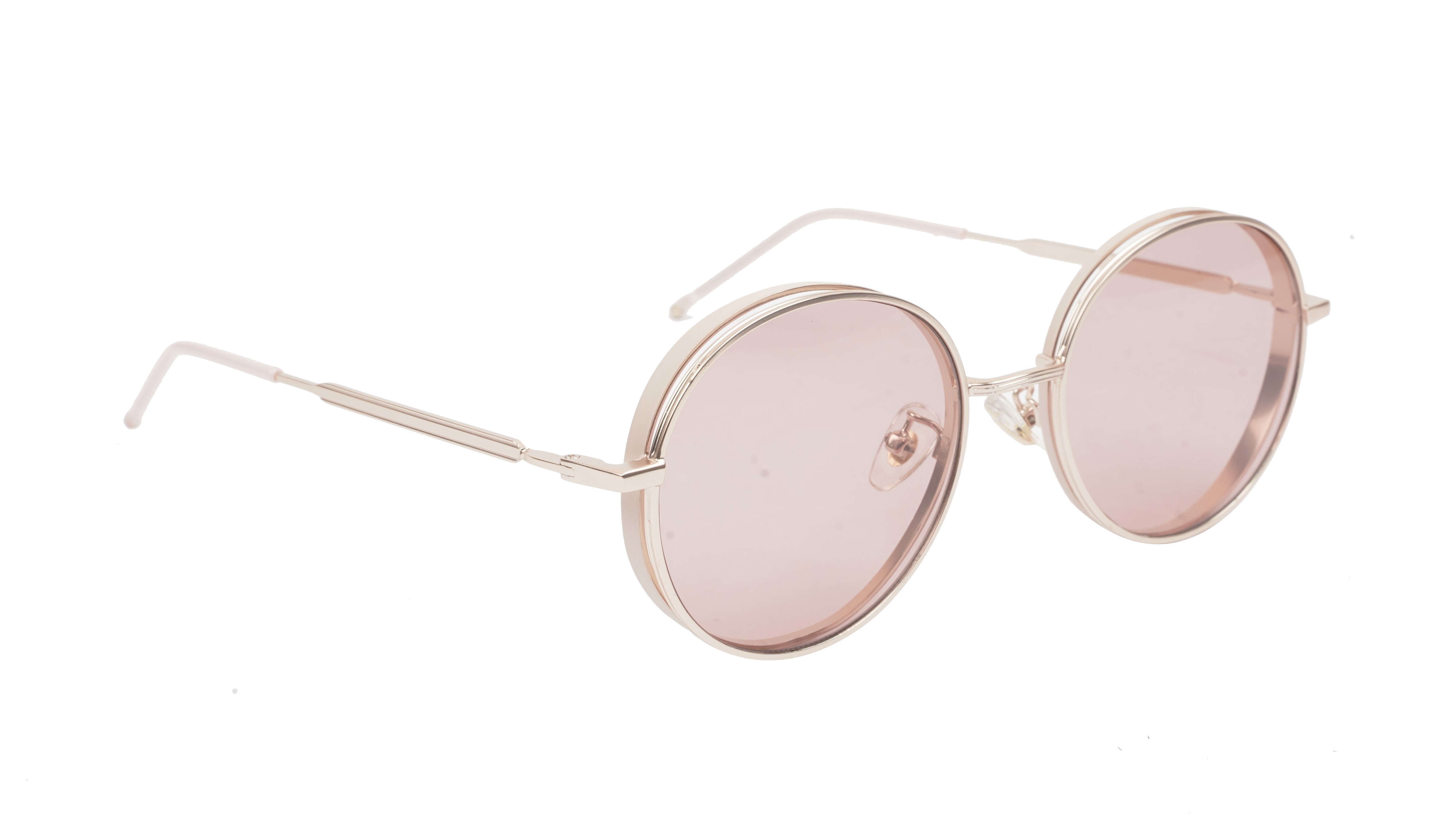 Female Medium Round Sunglasses. Golden Metal Frame