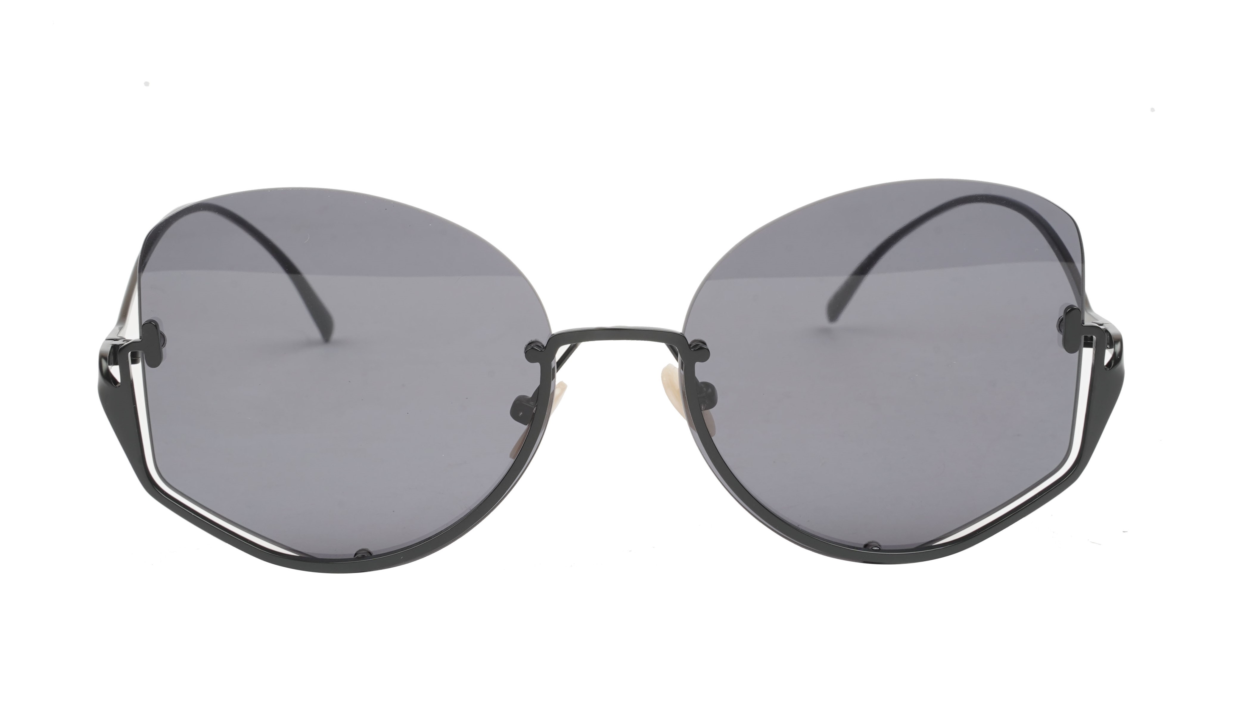 Female Half Rim Oversized Sunglasses. See Through Black Lens