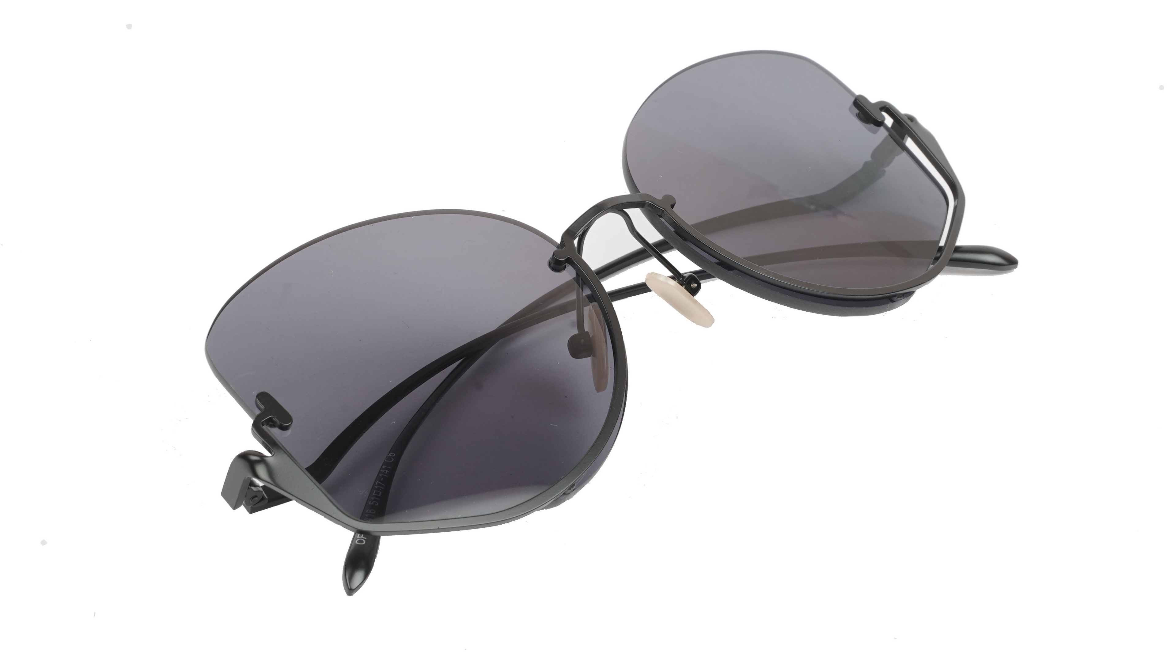 Female Half Rim Oversized Sunglasses. See Through Black Lens