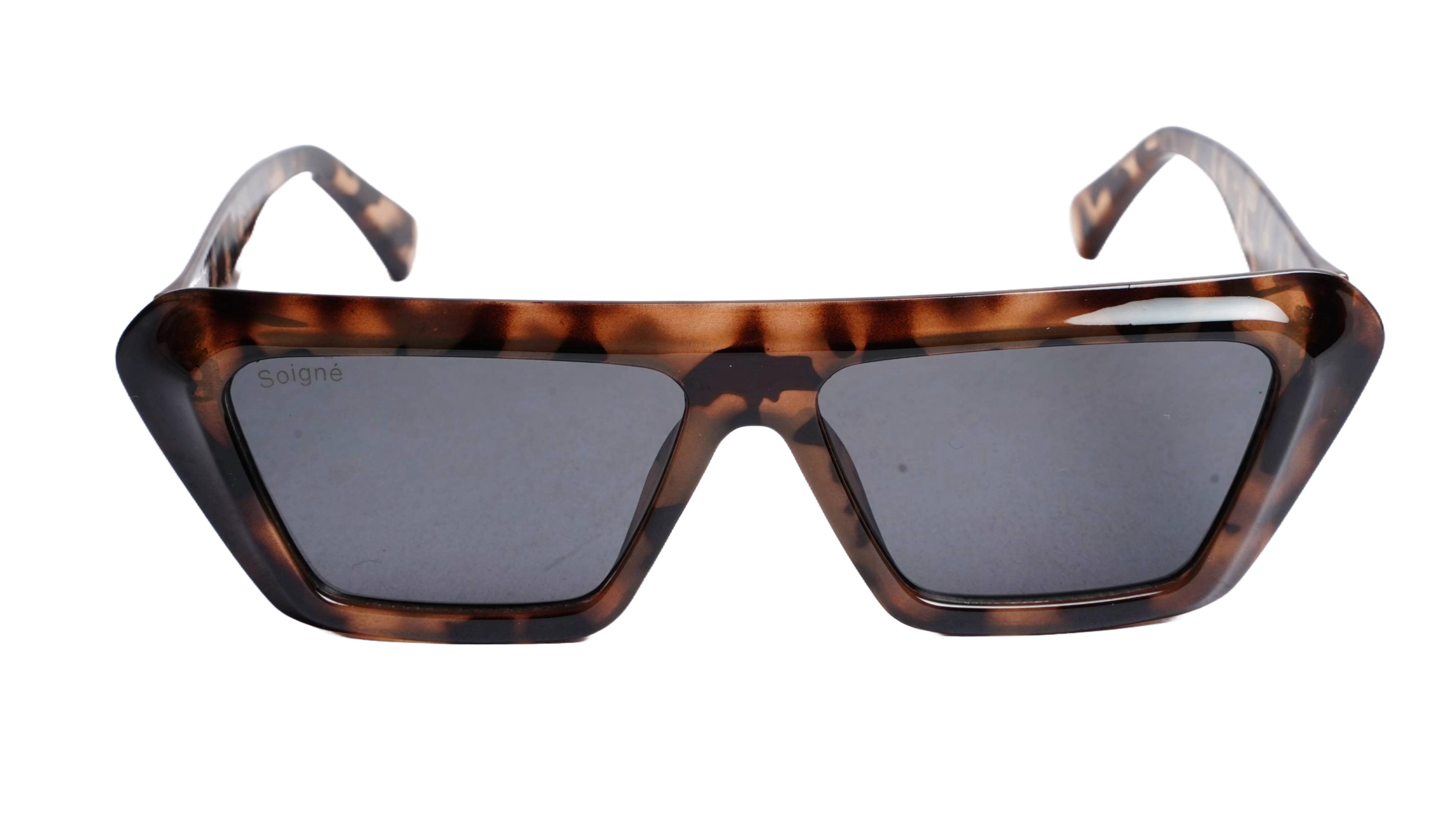 Soigné Female Large Rectangular Sunglasses.Tortoise Print Frame