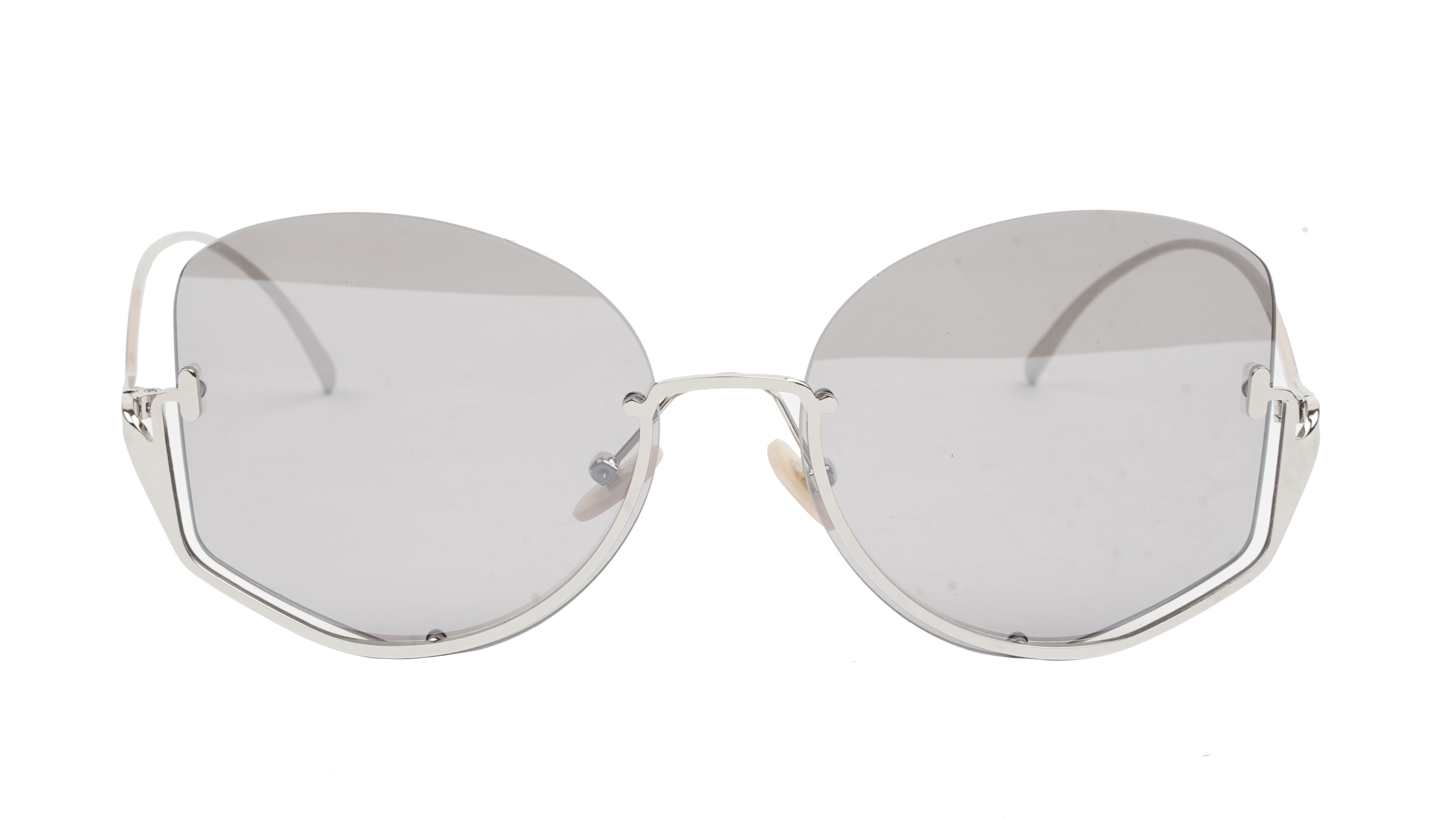 Female Half Rim Oversized Sunglasses. See Through Grey Lens