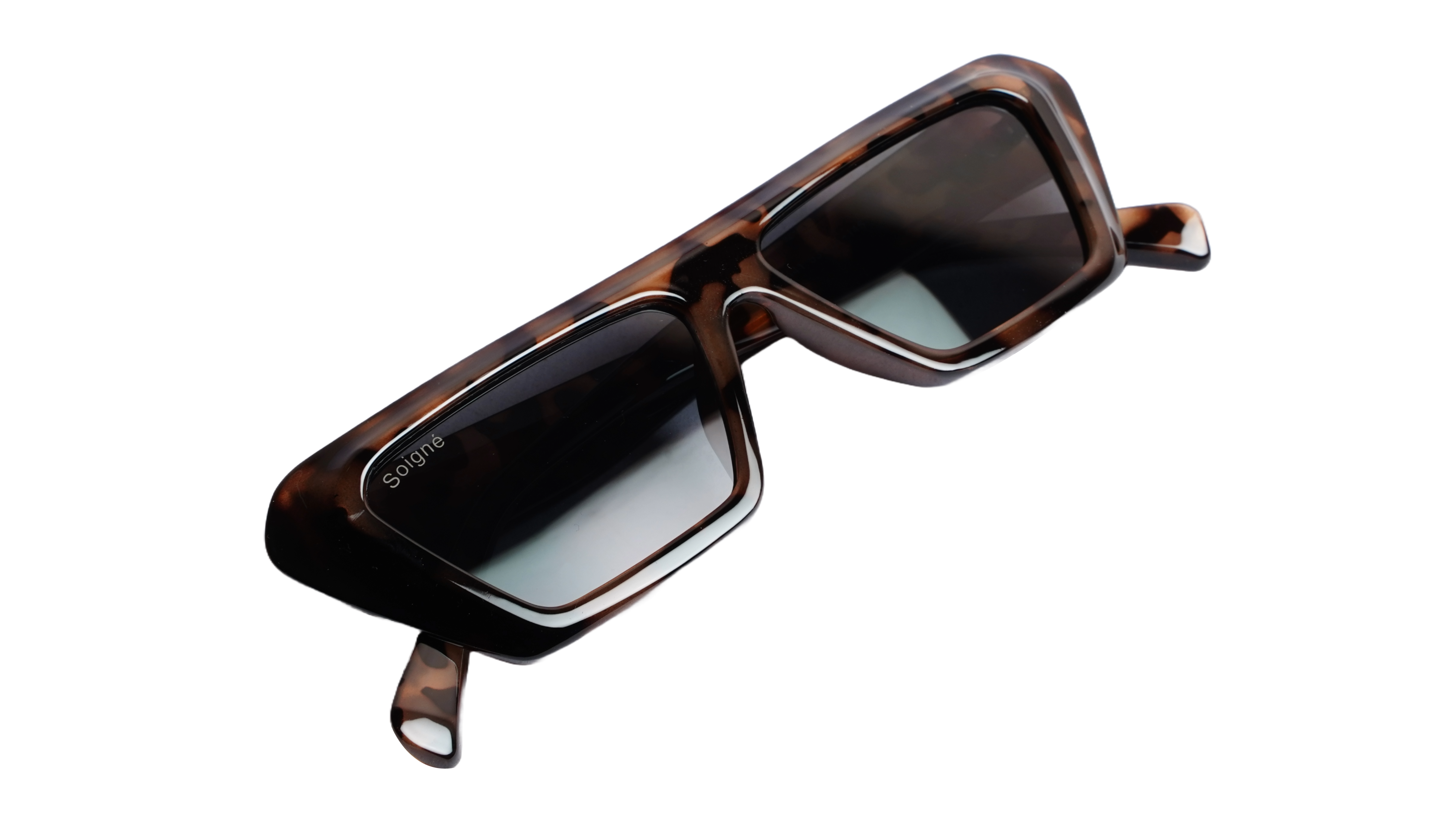 Soigné Female Large Rectangular Sunglasses.Tortoise Print Frame