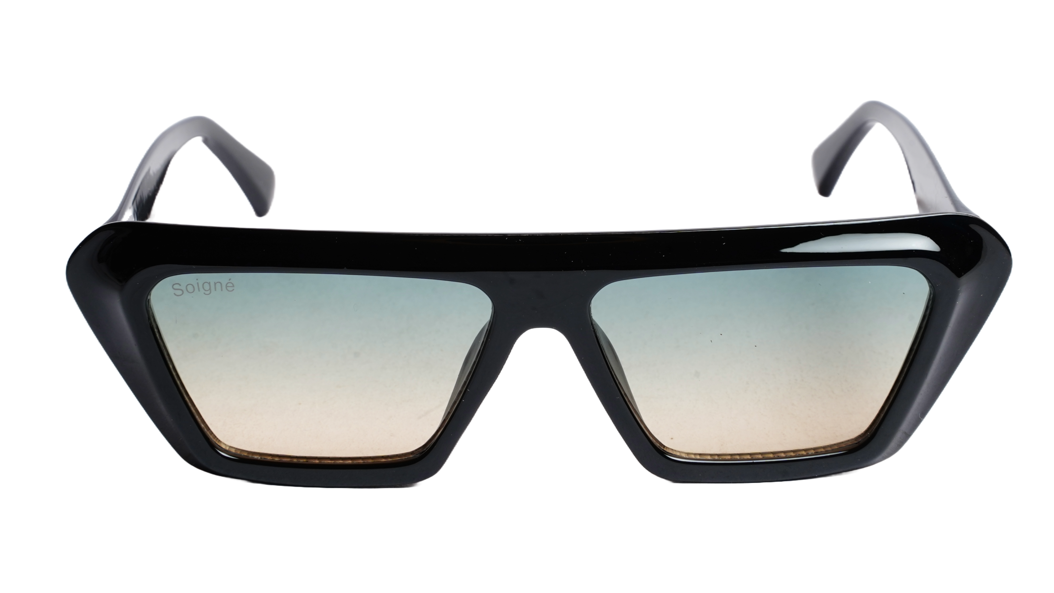 Soigné Female Large Rectangular Sunglasses.Gloss Black