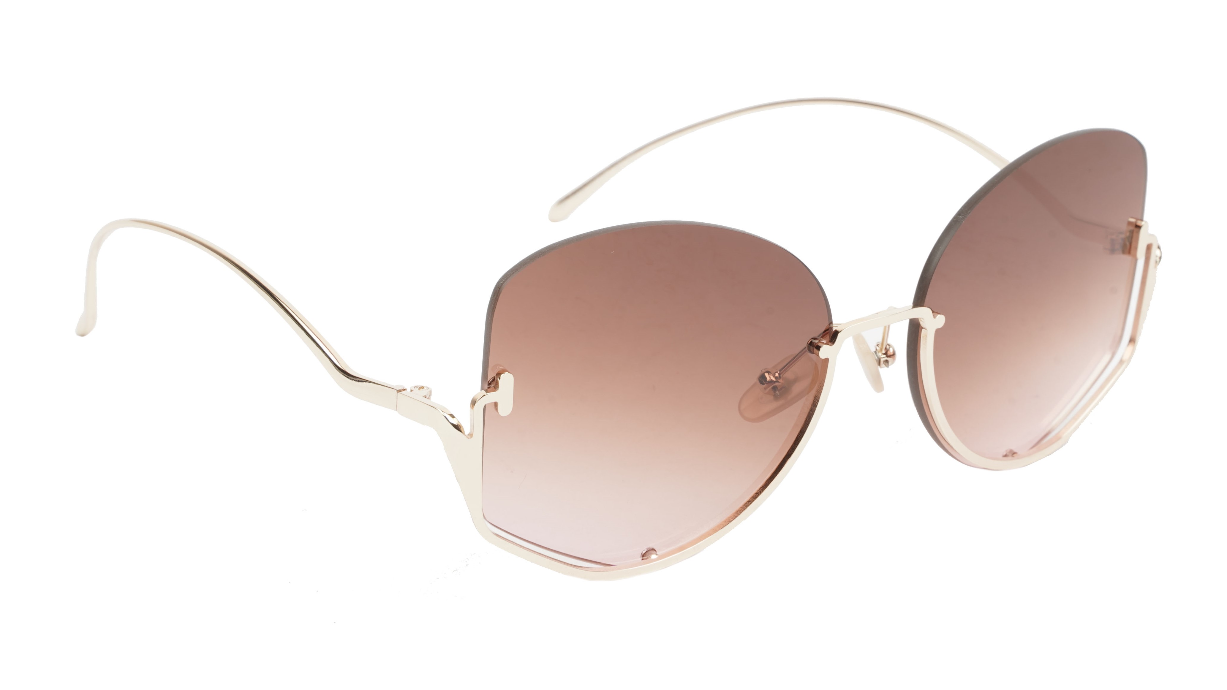 .Female Half Rim Oversized Sunglasses. See Through Brown & Pink Lens