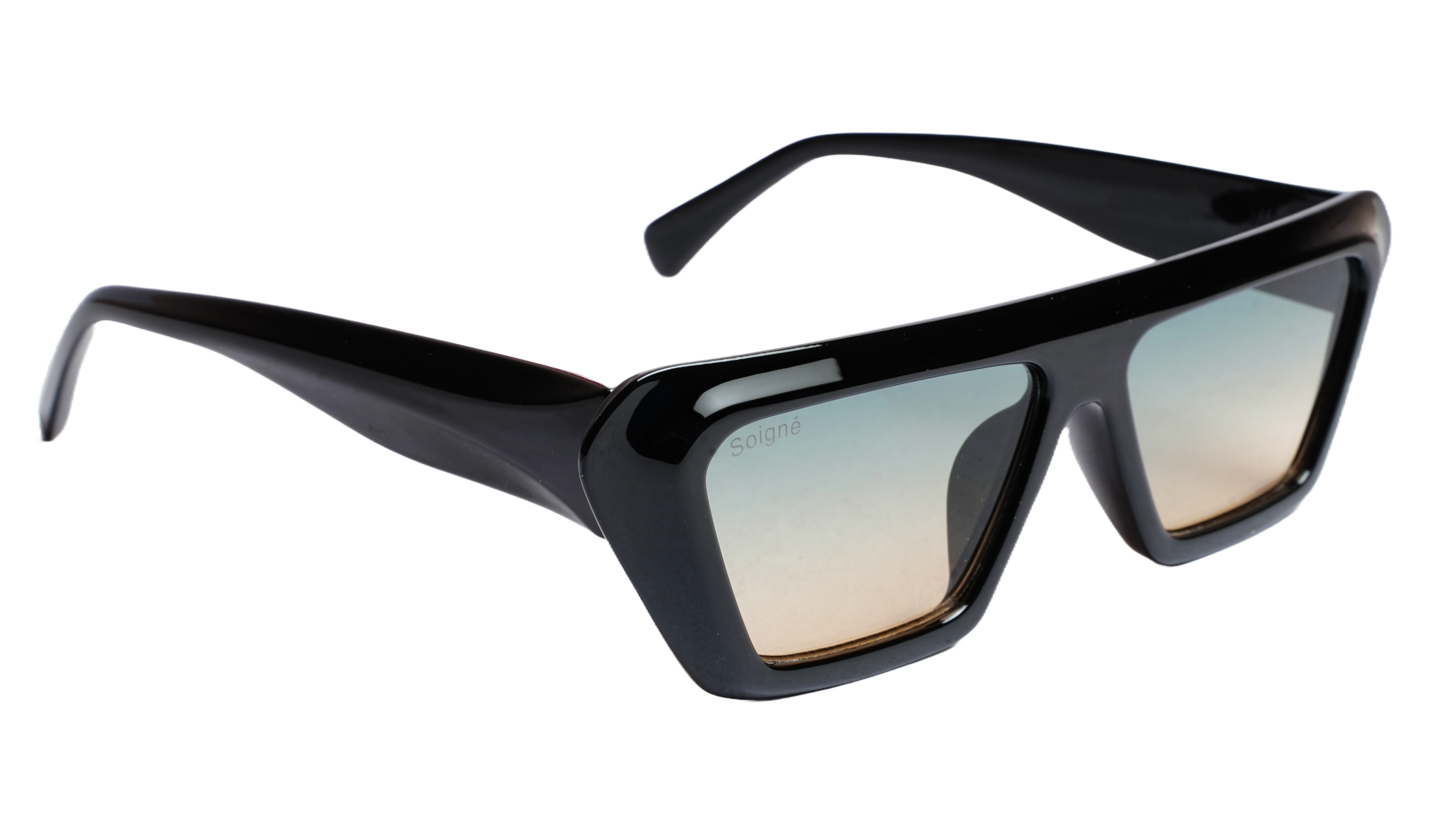Soigné Female Large Rectangular Sunglasses.Gloss Black
