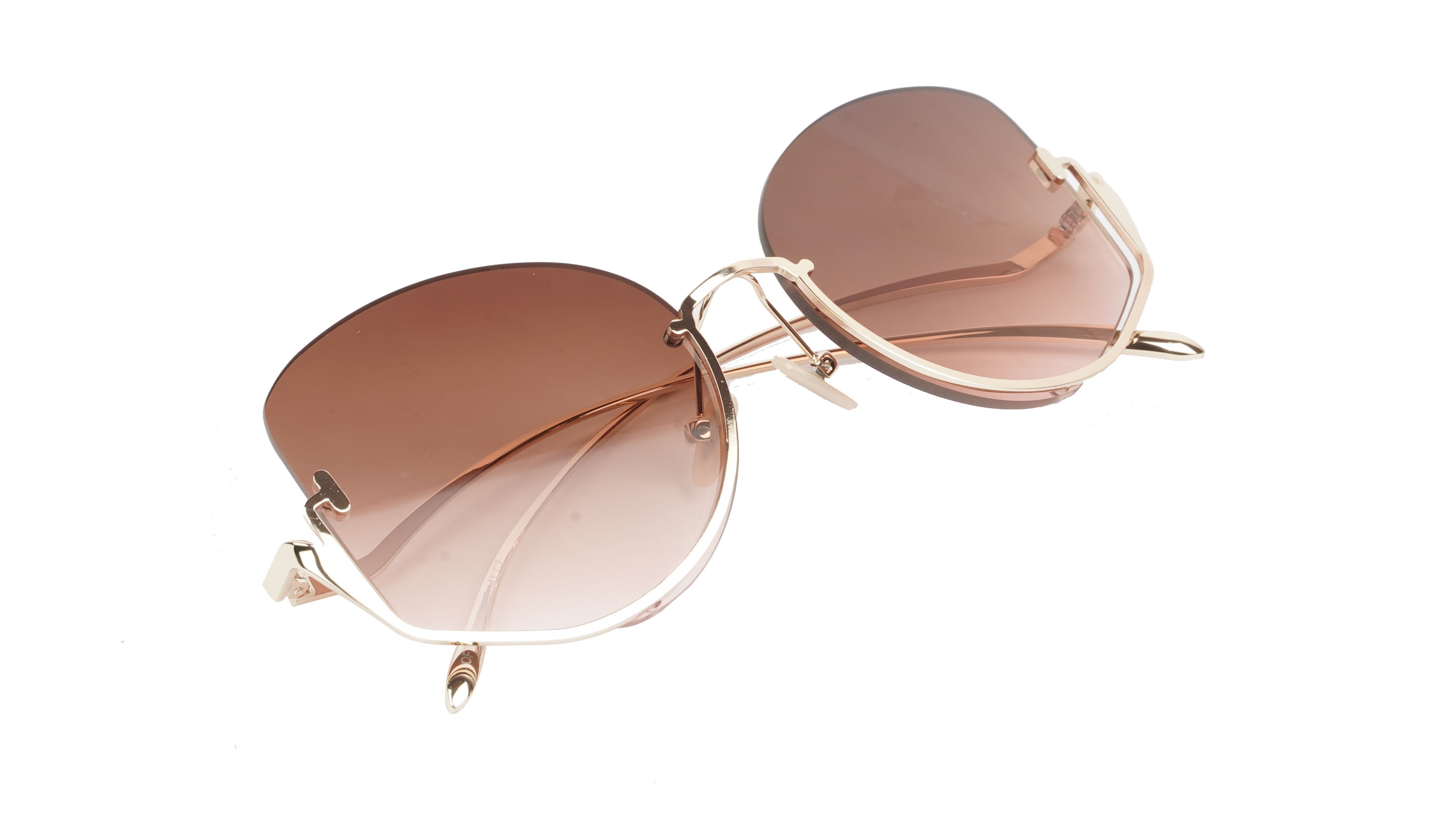 .Female Half Rim Oversized Sunglasses. See Through Brown & Pink Lens