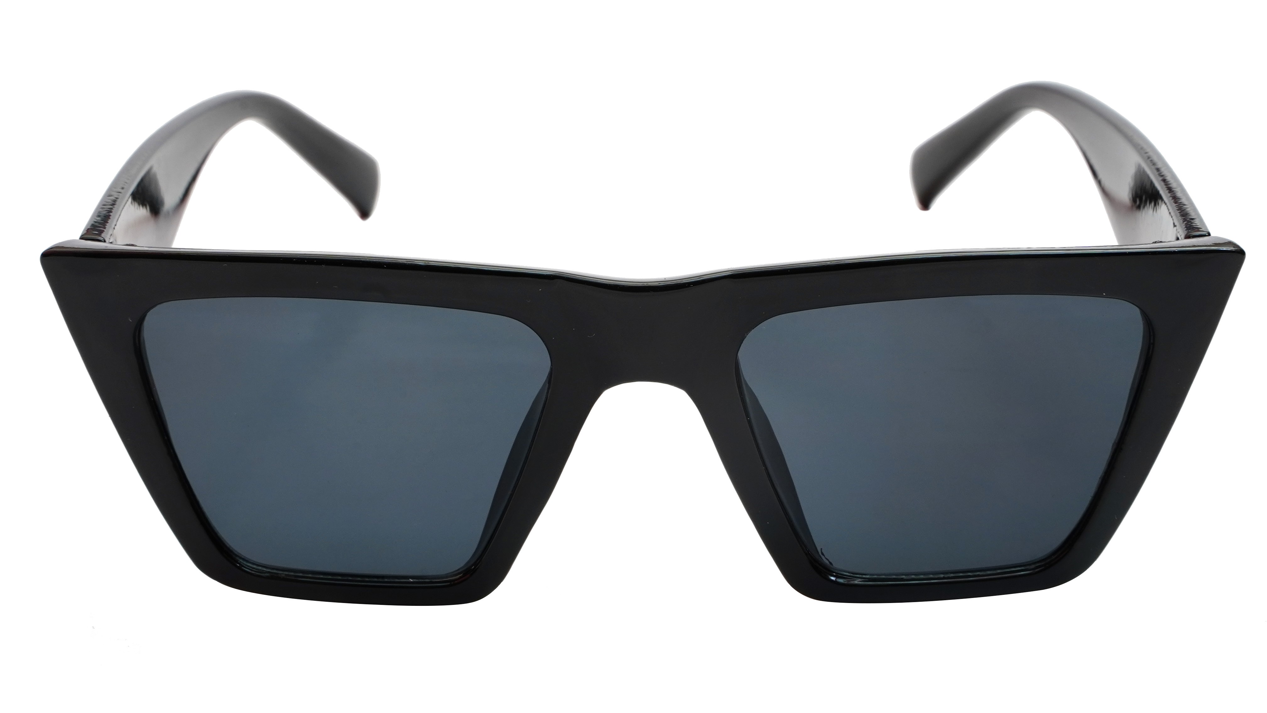 Soigné Female Large Square Sunglasses. Glossy Black with silver metal chain