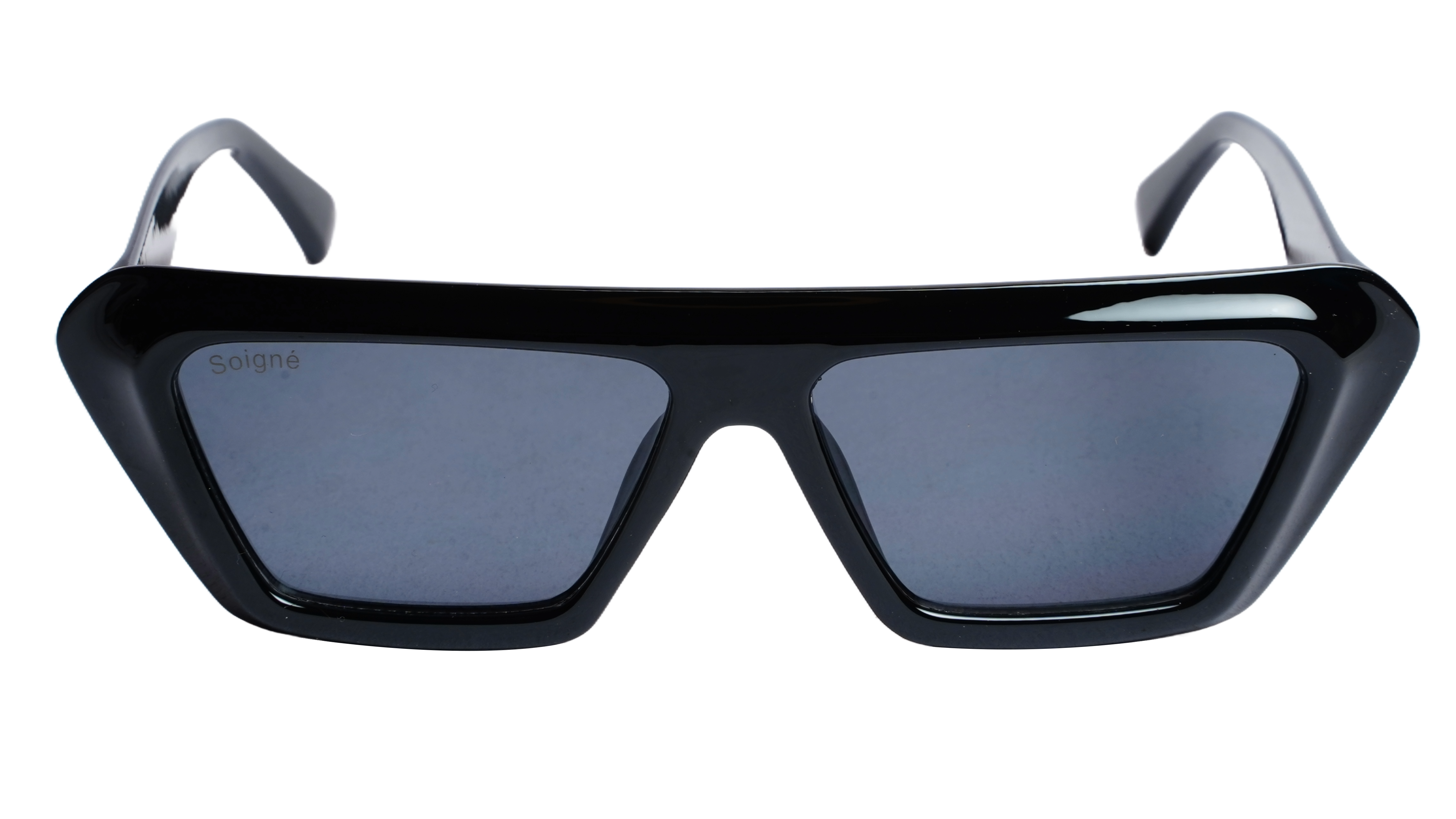 Soigné Female Large Rectangular Sunglasses.Glossy Black Frame